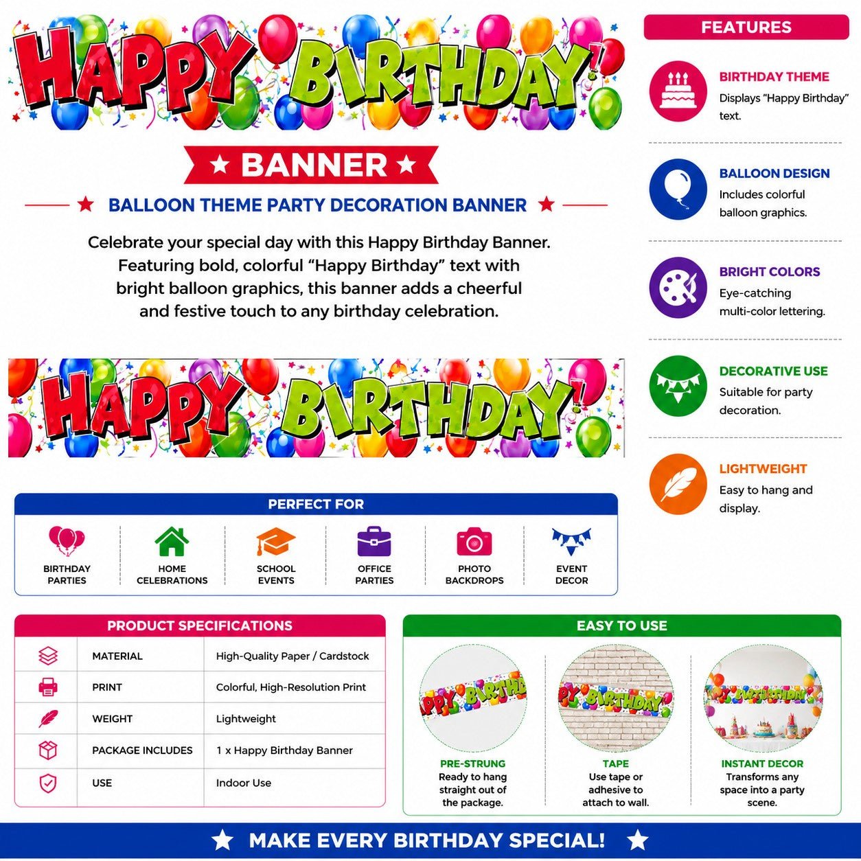 colorful birthday party banner decoration