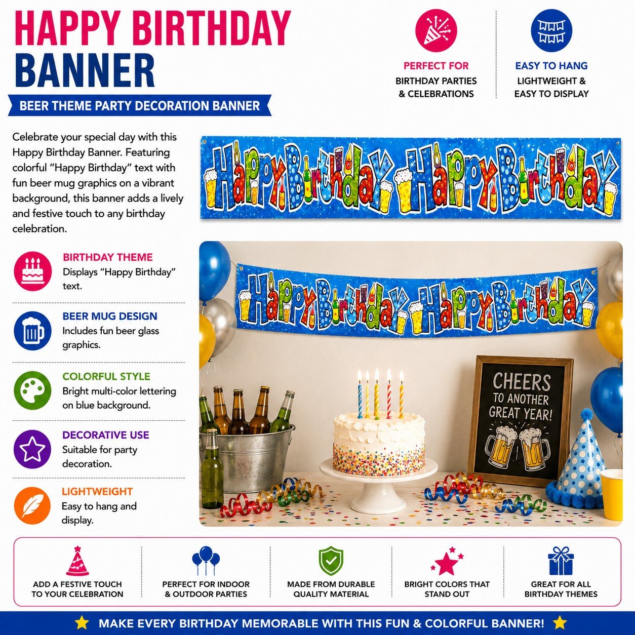 beer theme birthday banner decoration