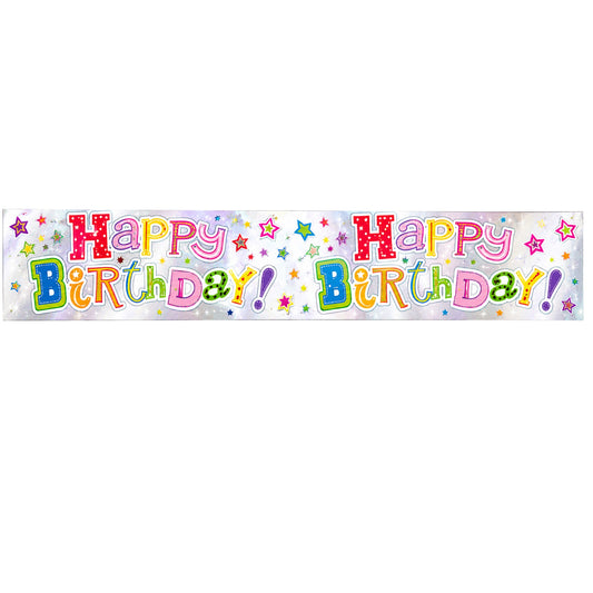 happy birthday banner with colorful stars