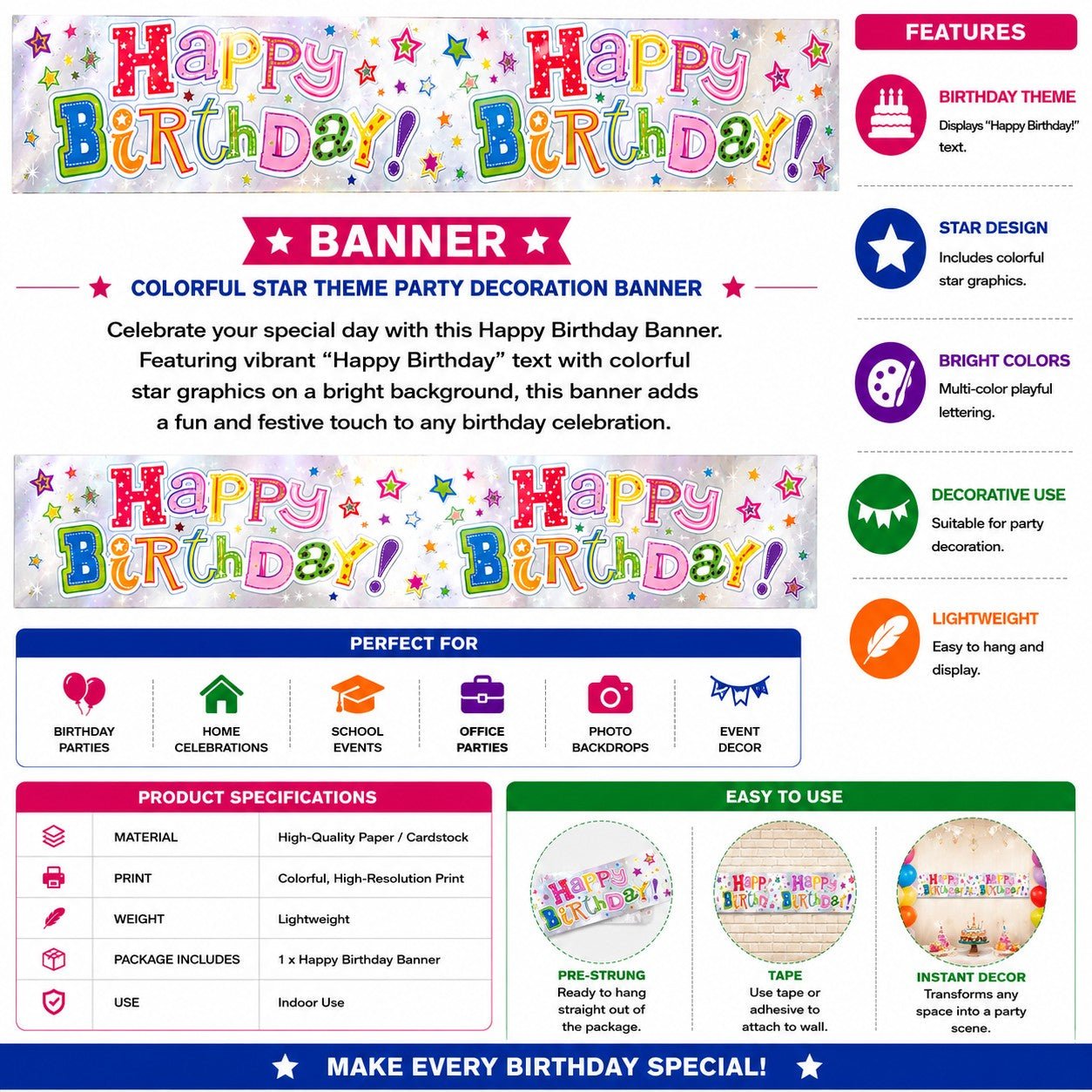 festive birthday banner star design