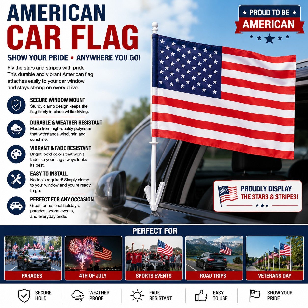 usa car flag outdoor patriotic decoration