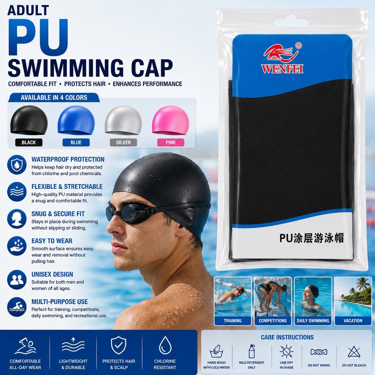 gray unisex swim cap for training and swimming