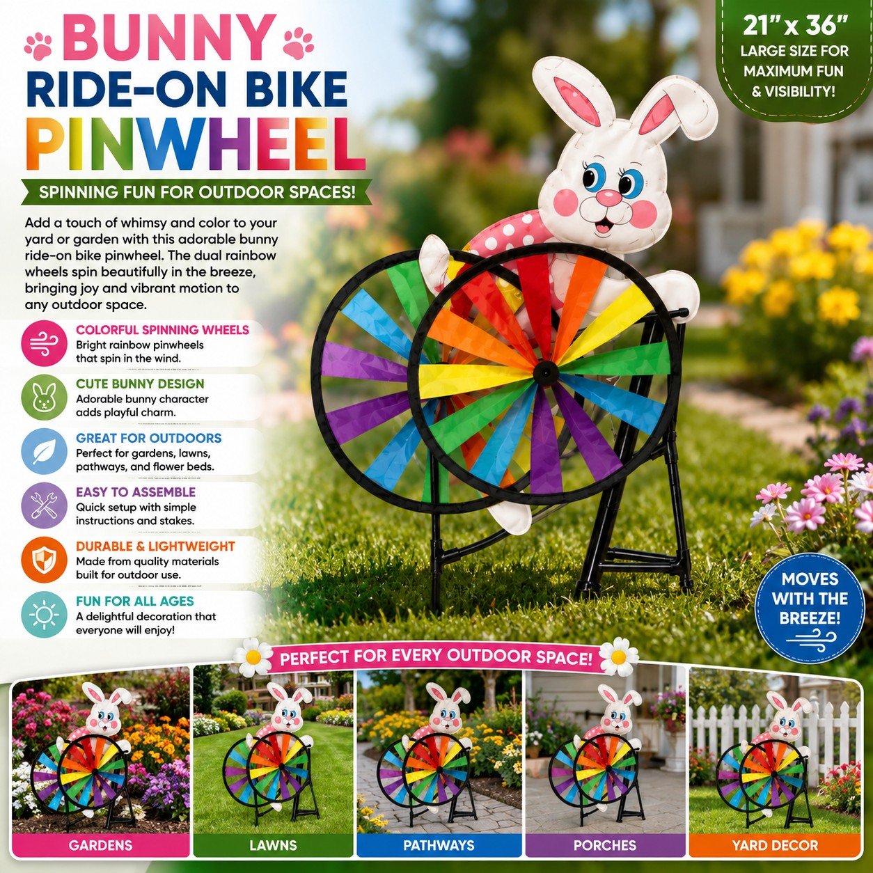 outdoor bunny ride on bike pinwheel decoration