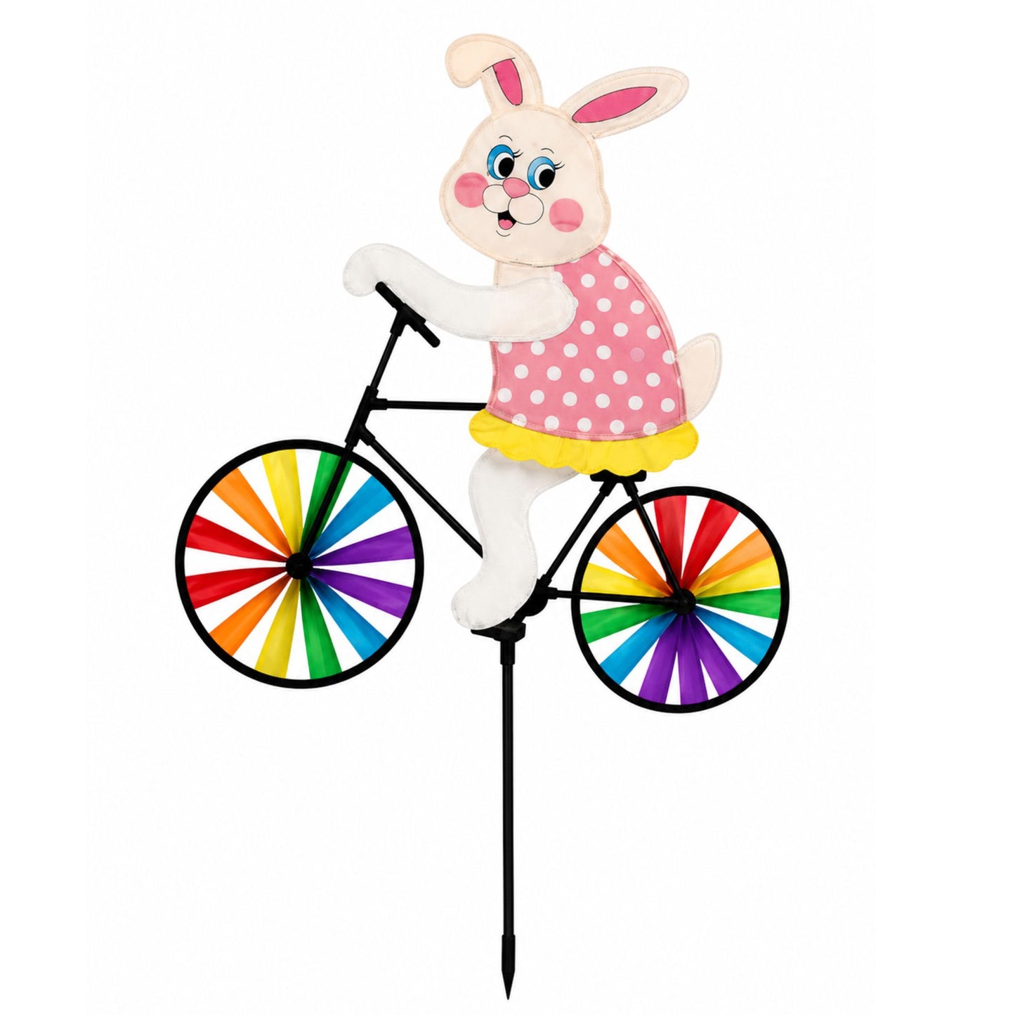 21 x 36 Bunny Ride-On Bike Pinwheel Colorful Garden Spinner