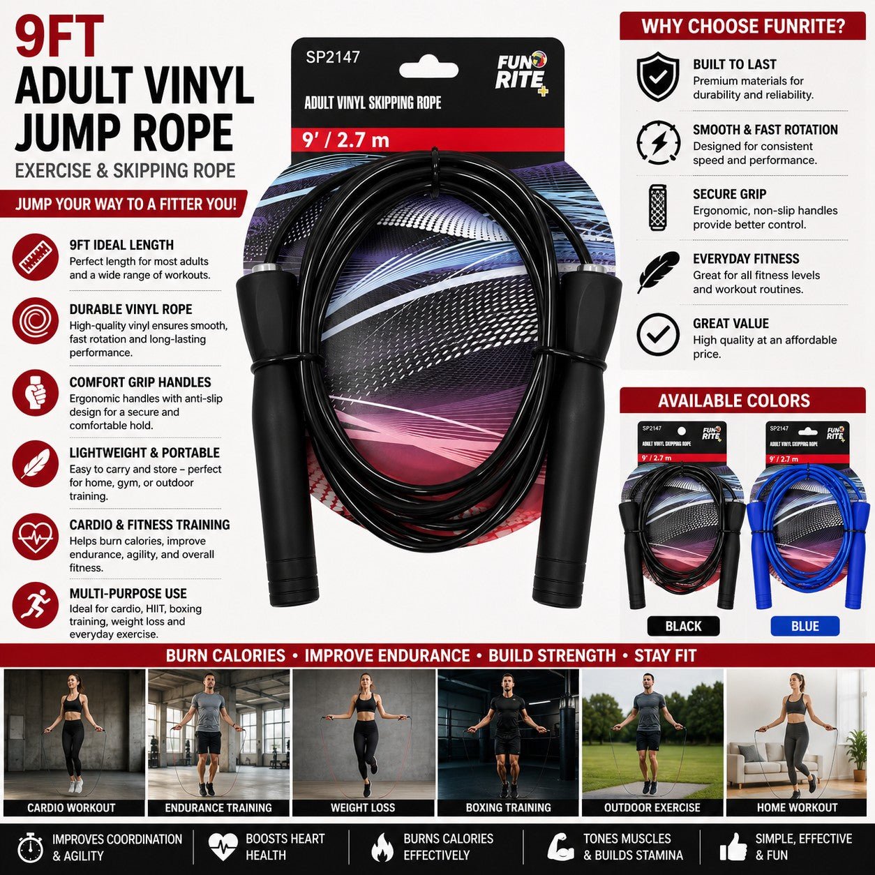 exercise jump rope with comfortable grip handles