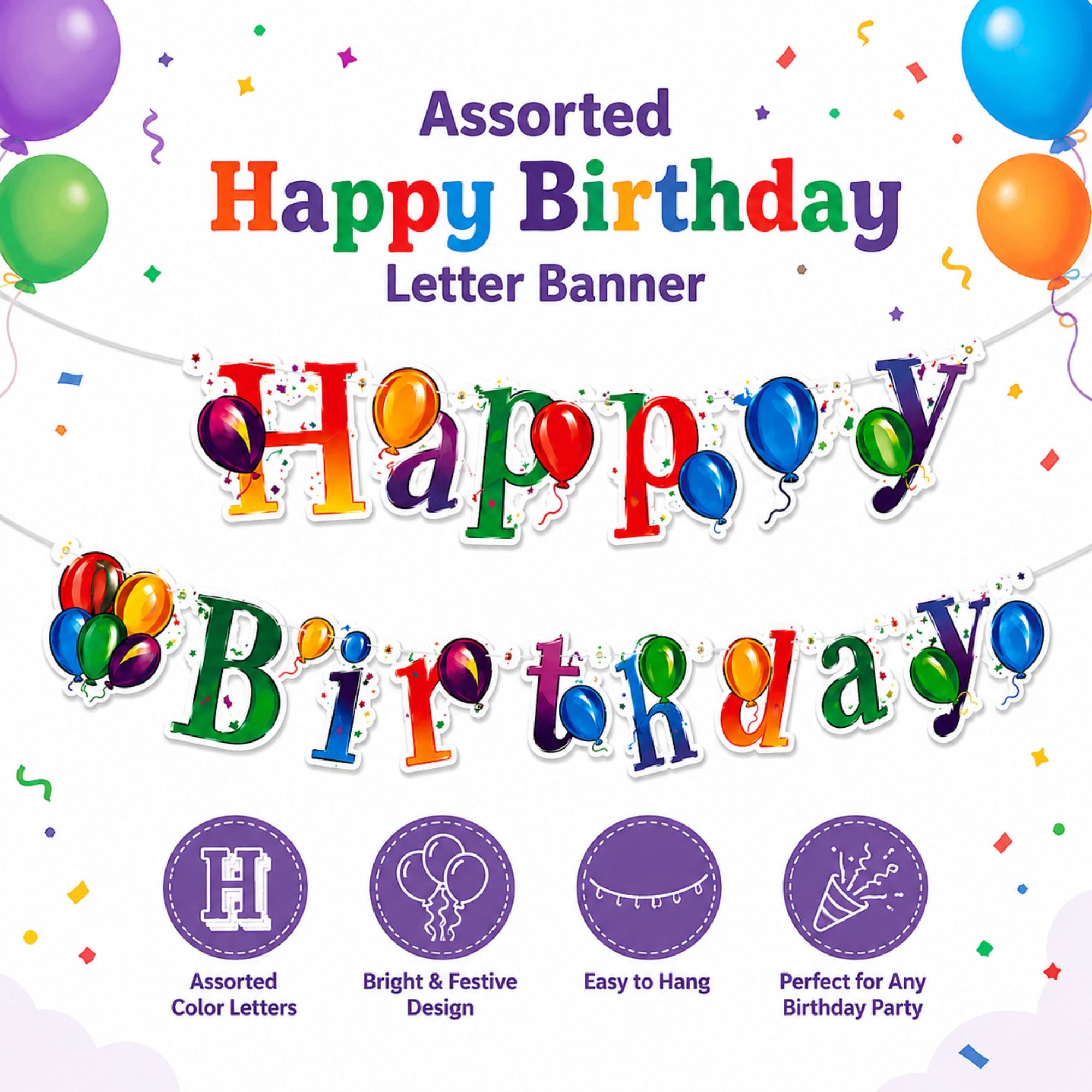 Happy Birthday Banner Colorful Party Decoration Sign
