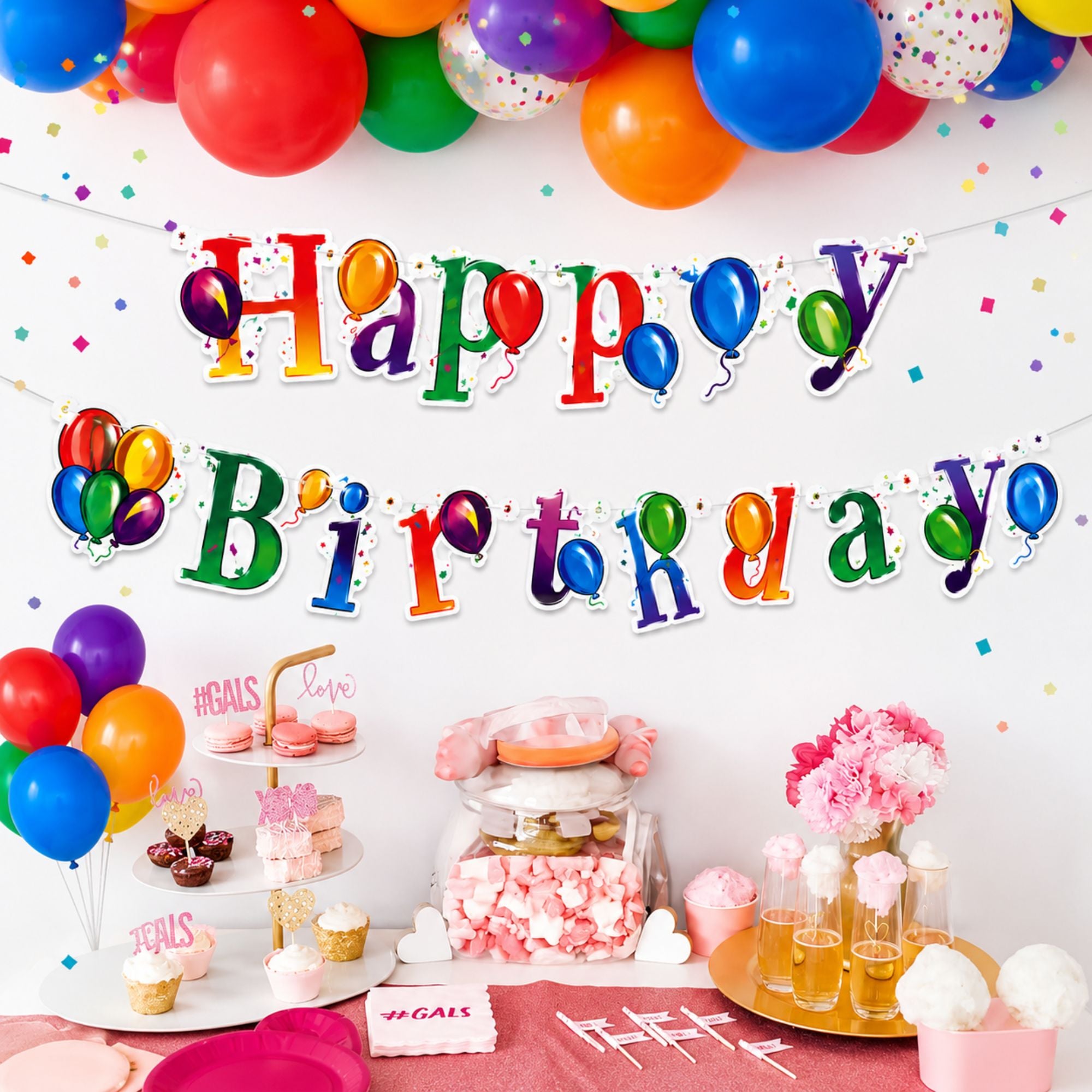 Colorful Happy Birthday Hanging Banner Party Decor