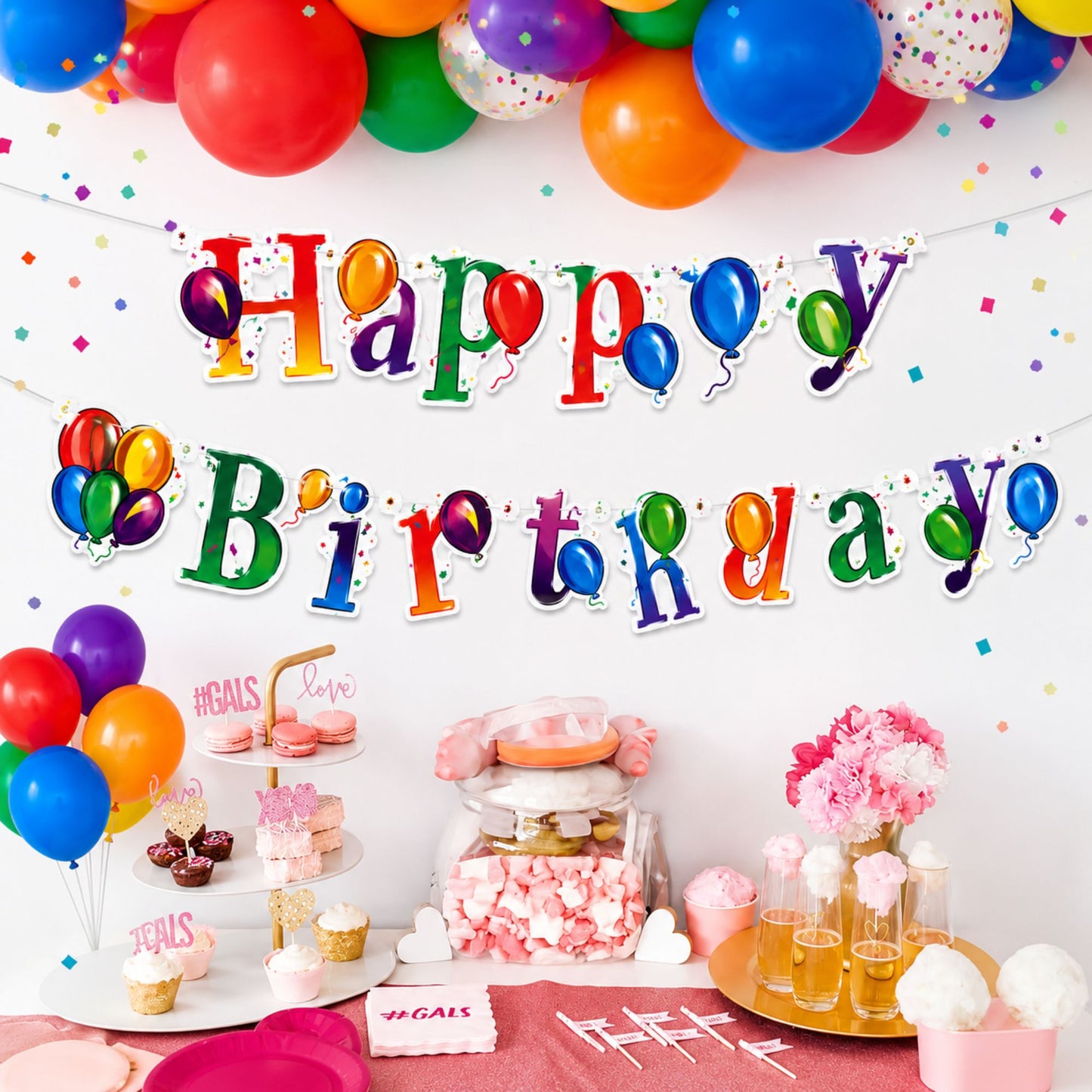 Colorful Happy Birthday Hanging Banner Party Decor