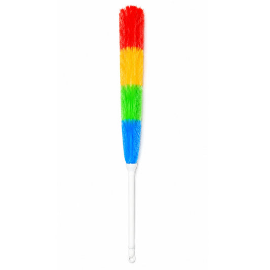 Colorful duster with red, yellow, green, and blue bristles on a white background