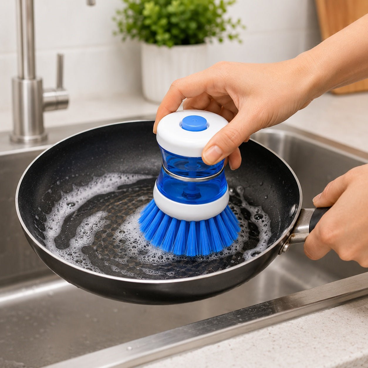 Liquid Soap Dispensing Dish Scrub Brush with Built-In Soap Reservoir Kitchen Cleaning Brush