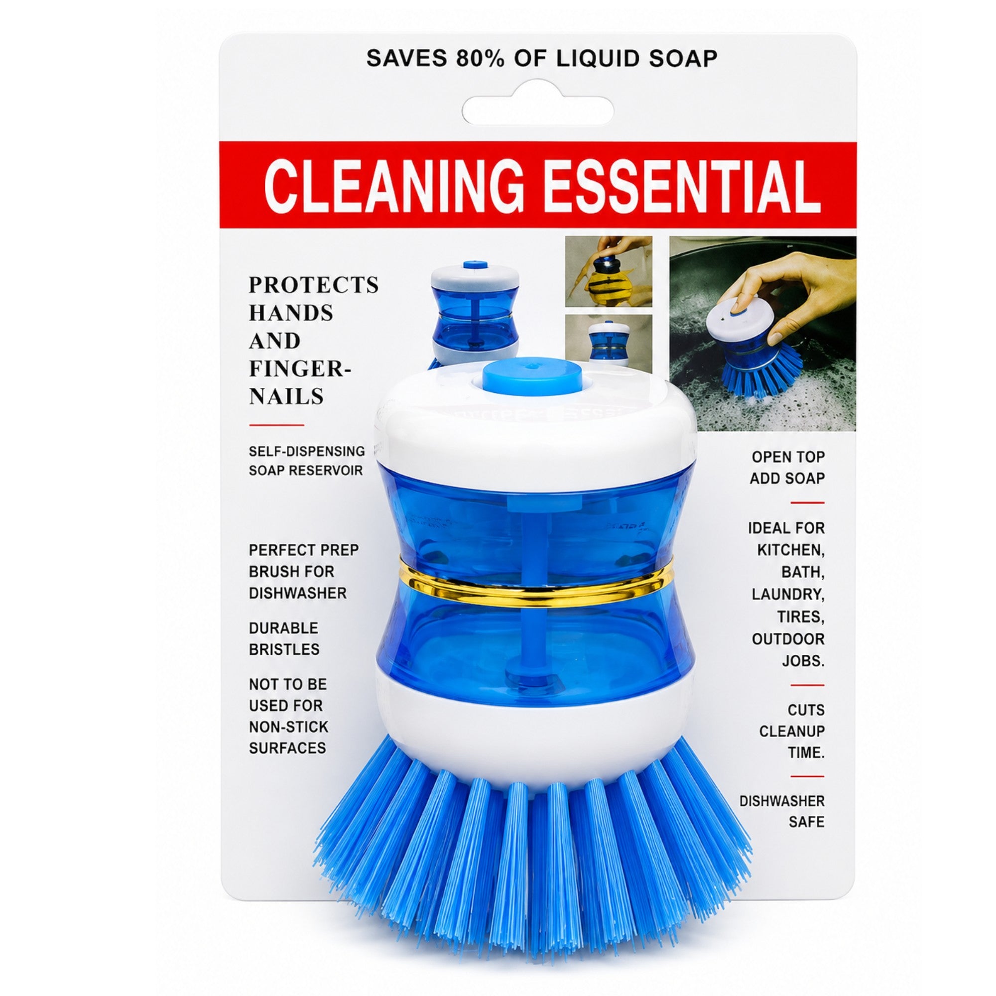 blue scrub brush for dishes with durable bristles