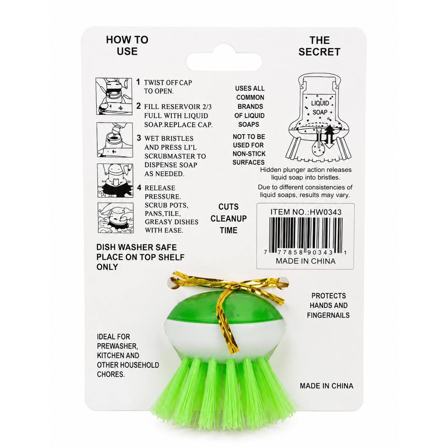 green dishwashing brush ergonomic grip design