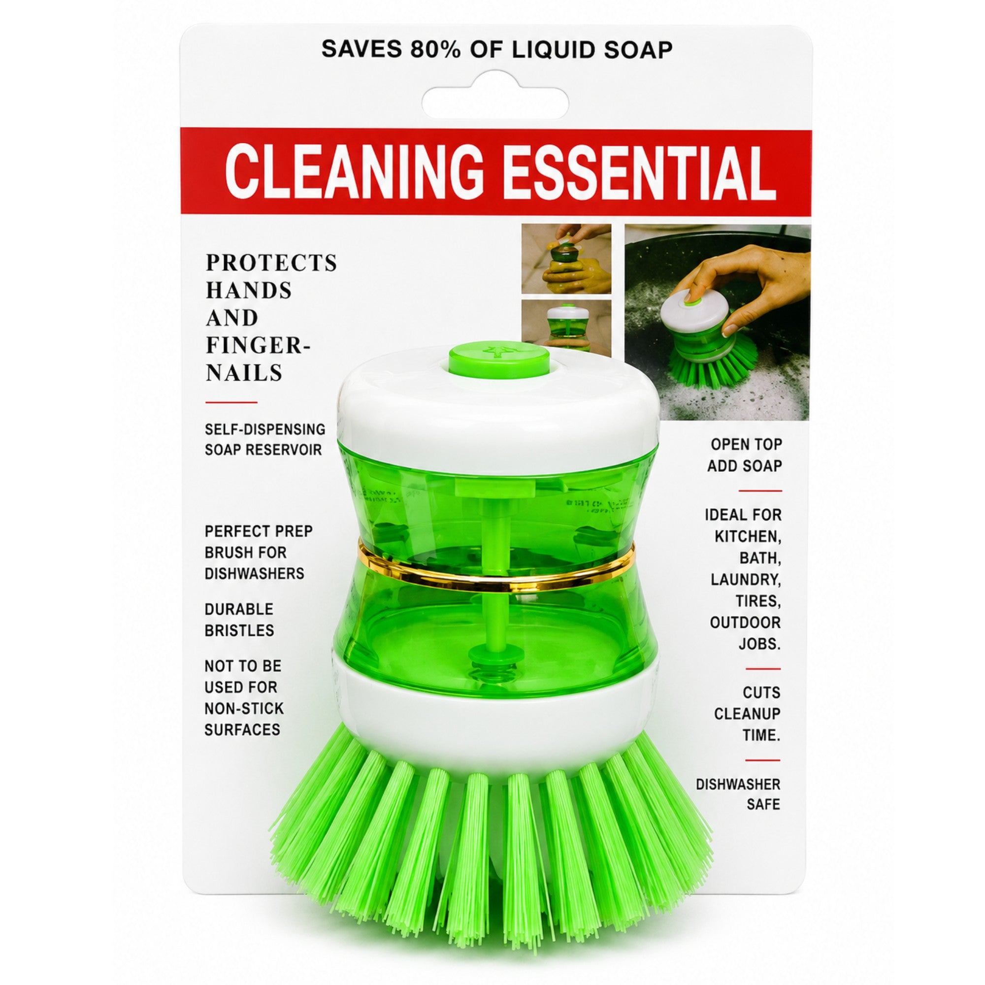 green scrub brush for dishes with durable bristles