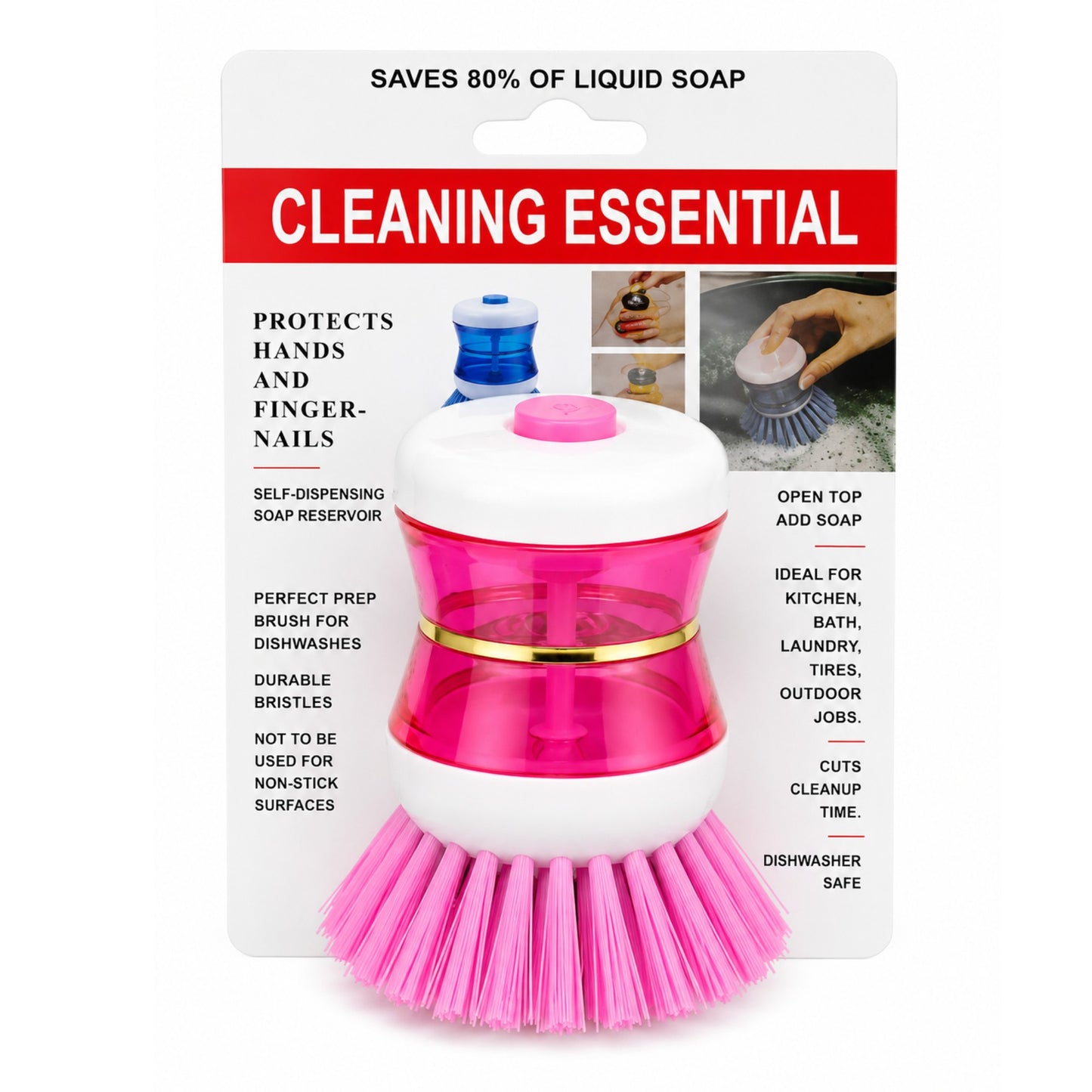 pink scrub brush for dishes with durable bristles