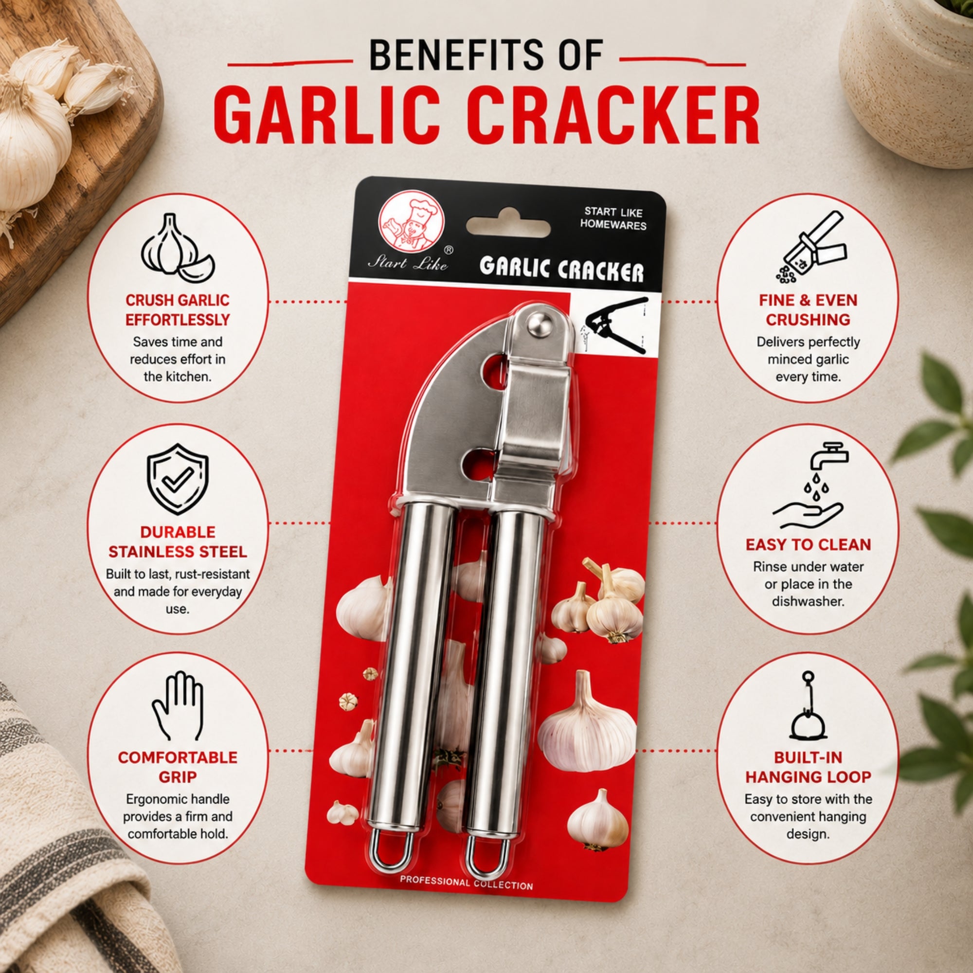 Stainless Steel Garlic Press Mincer Kitchen Tool
