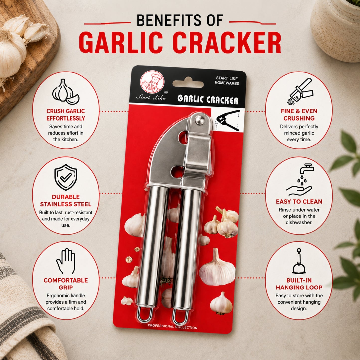 Stainless Steel Garlic Press Mincer Kitchen Tool