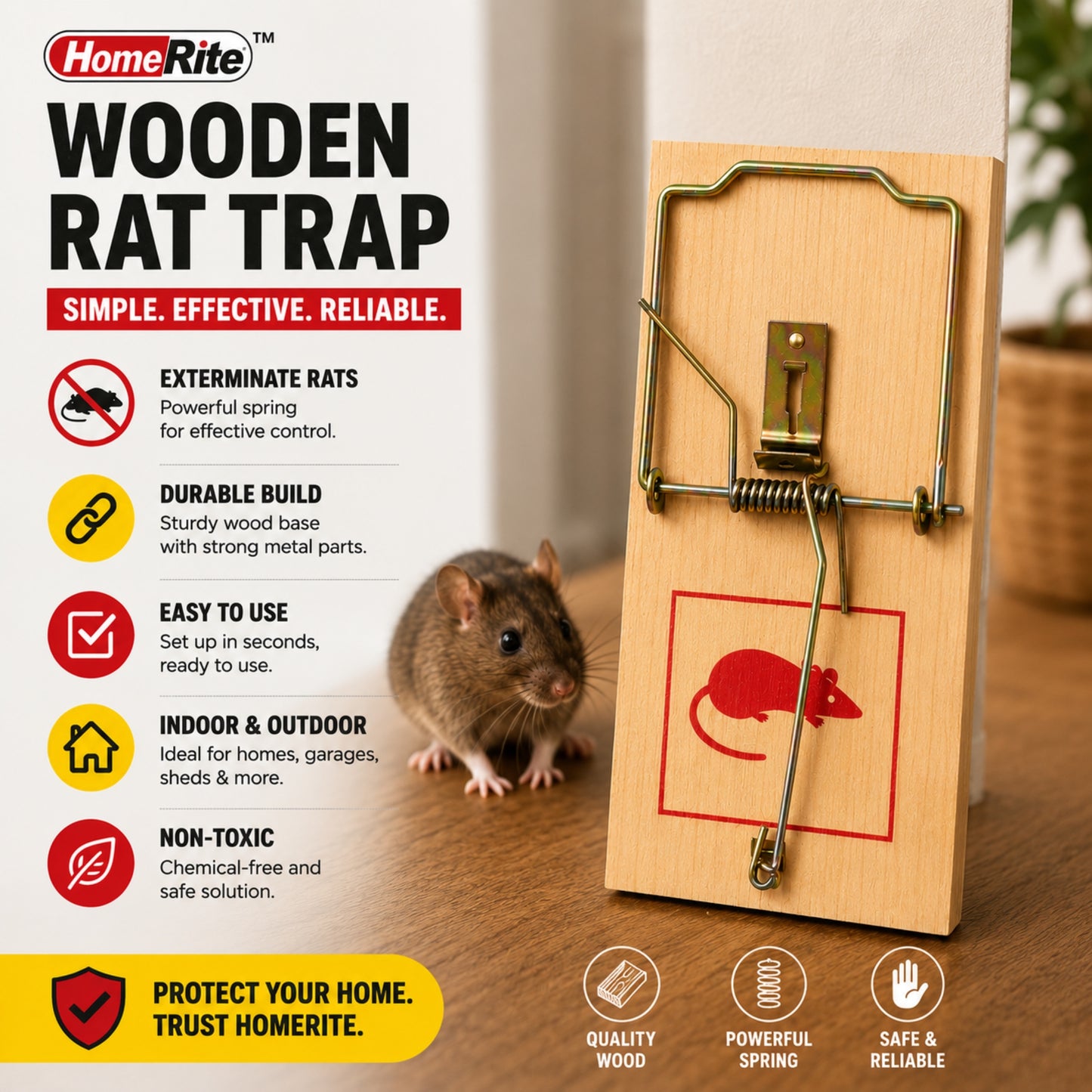 Wooden Rat Trap Set Heavy Duty Pest Catcher Tool