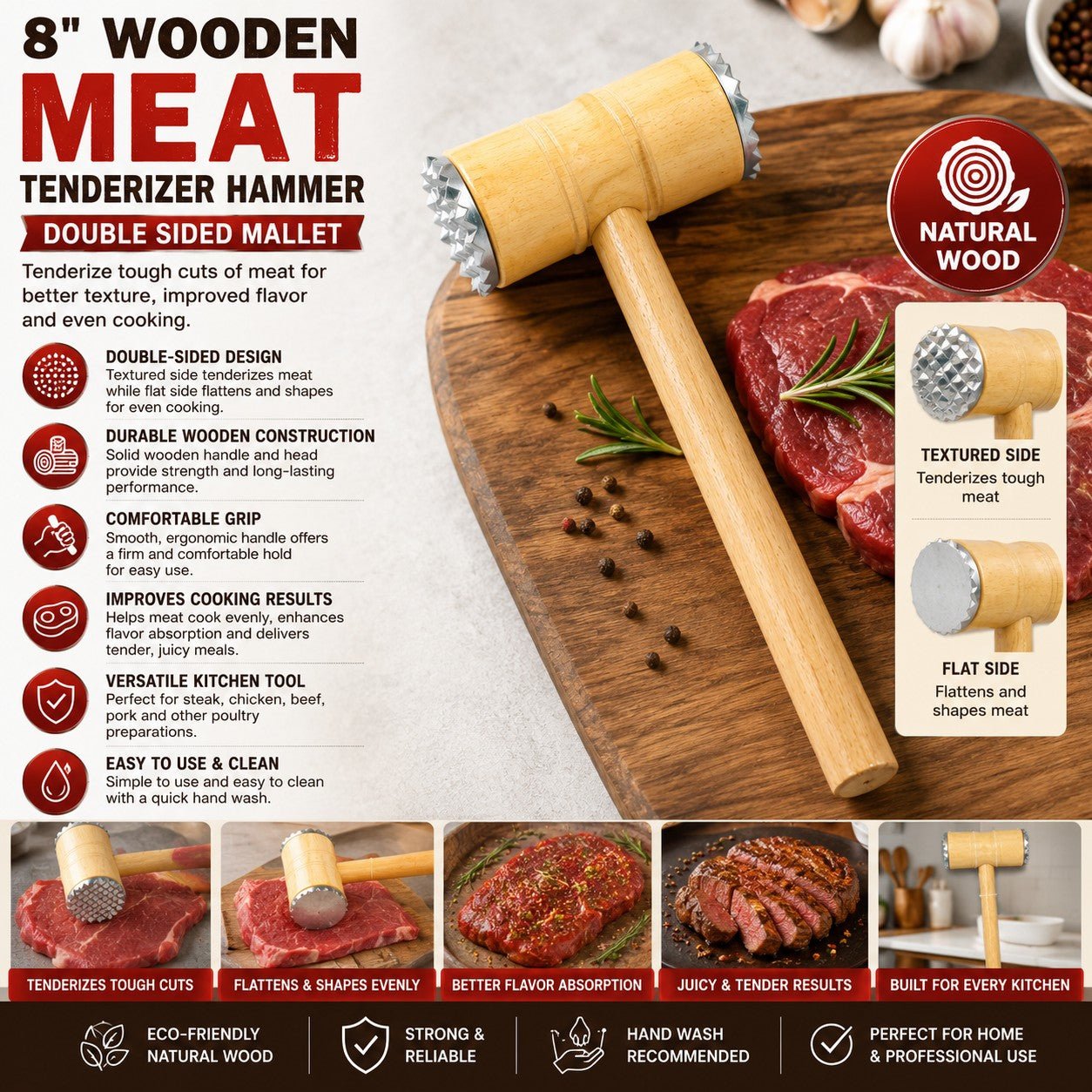 wooden handle meat pounder for chicken and beef