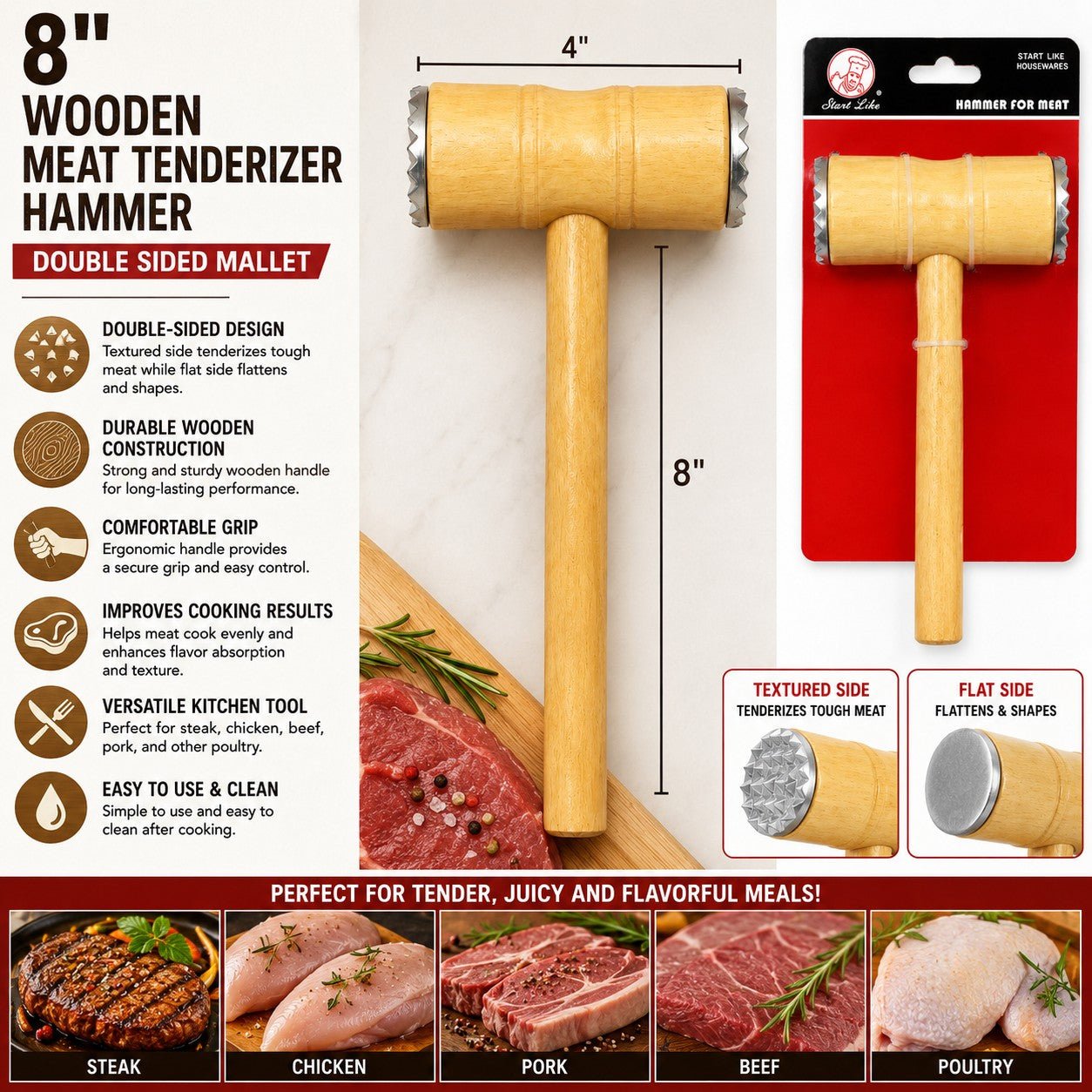 kitchen meat tenderizer tool for steak and poultry
