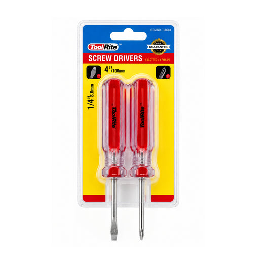 2 Piece 4 Inch Screwdriver Set Flat and Phillips