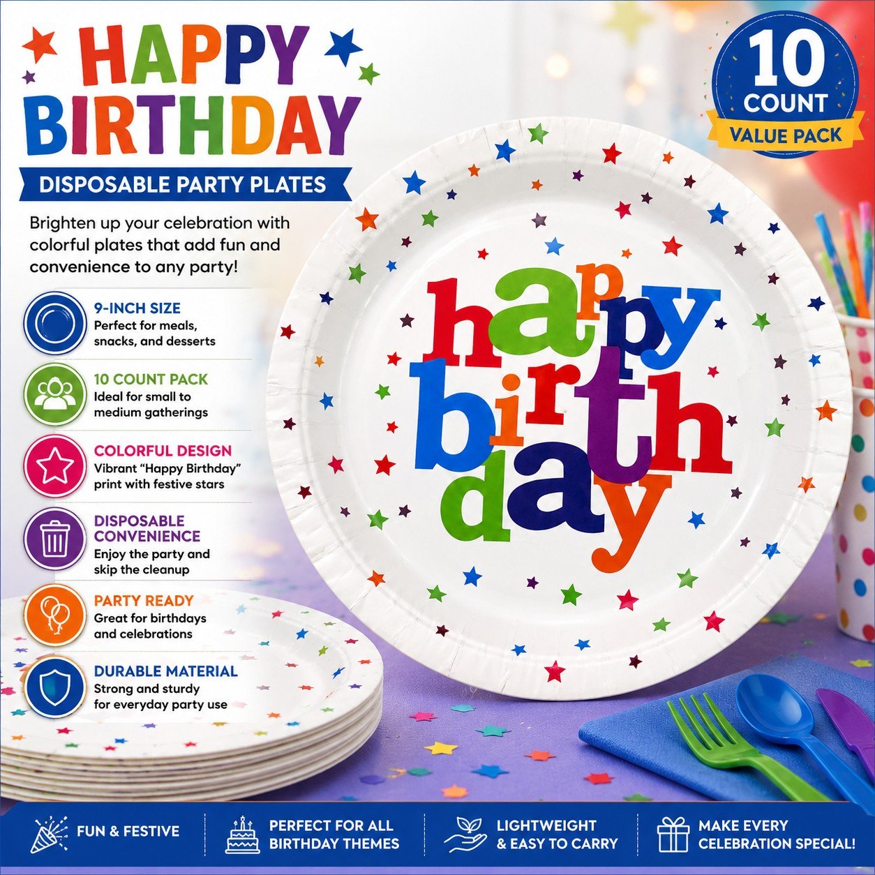 happy birthday themed party meal plate