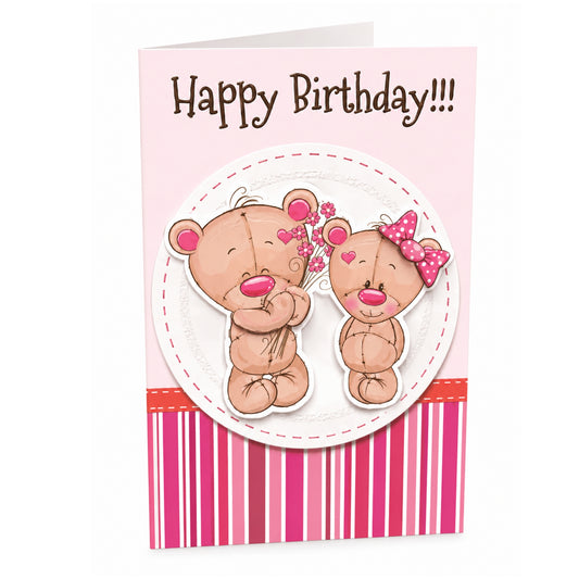 3D Happy Birthday Greeting Card Teddy Bear Design