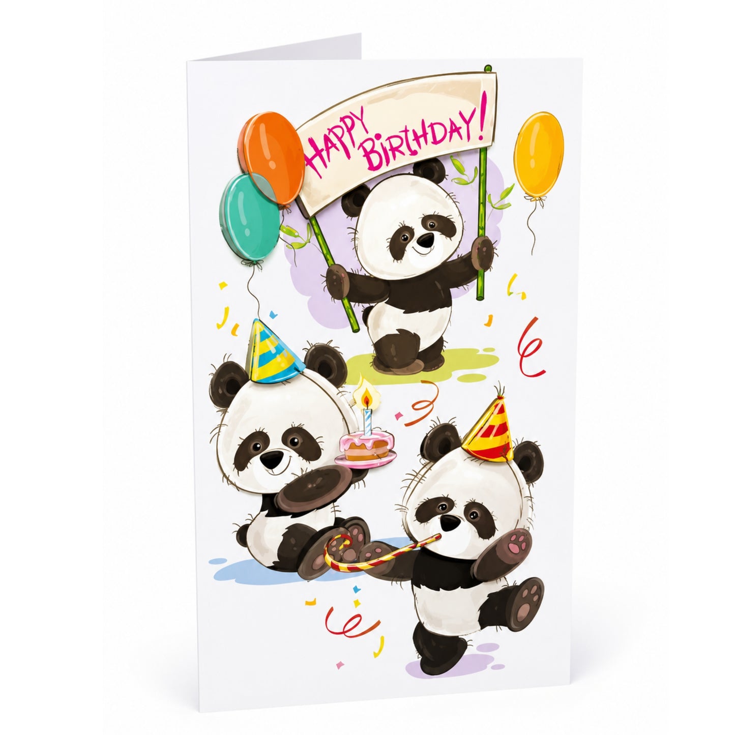 3D Happy Birthday Greeting Card Cute Panda Design