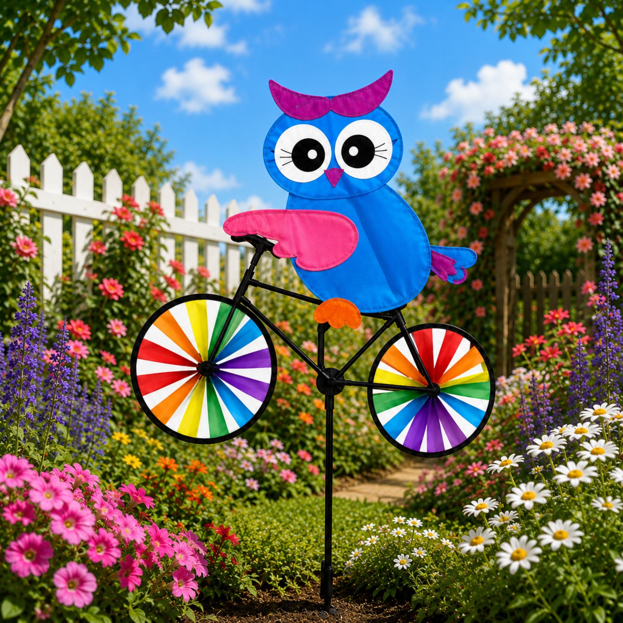 21x36 Inch Owl Bicycle Wind Spinner Garden Decor