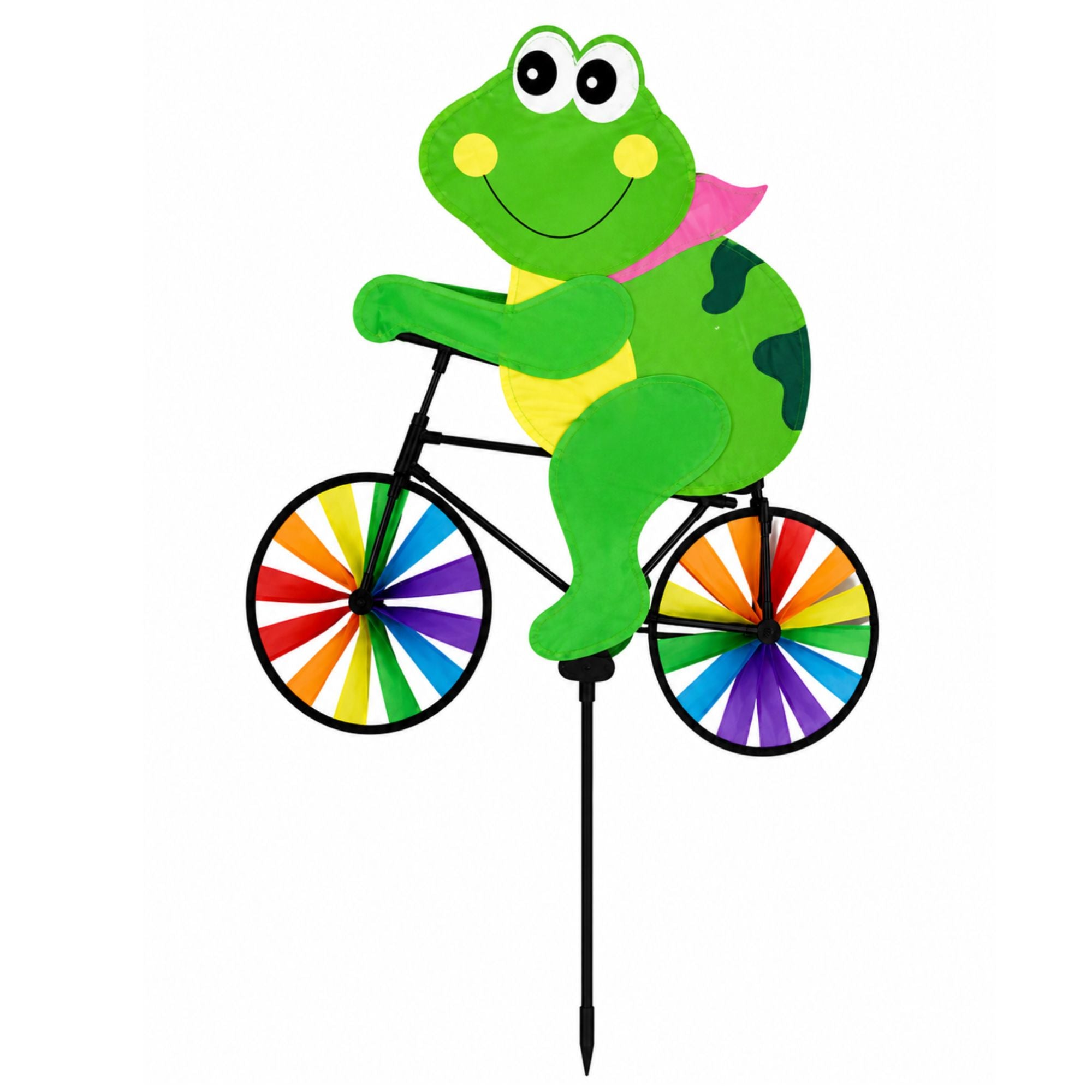 21 x 36 Inch Frog Ride-On Bike Pinwheel Garden Spinner