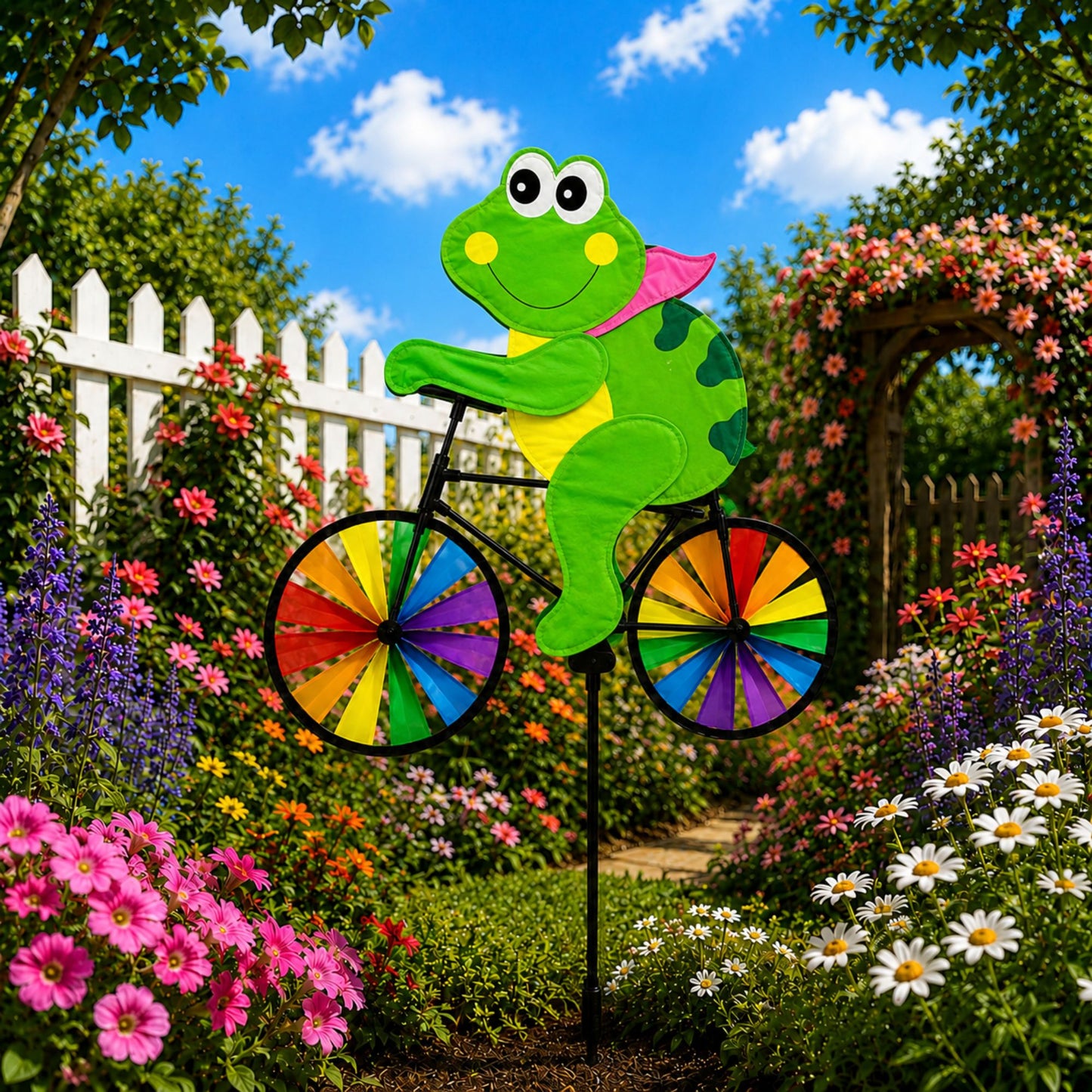 21 x 36 Inch Colorful Frog Bike Garden Pinwheel