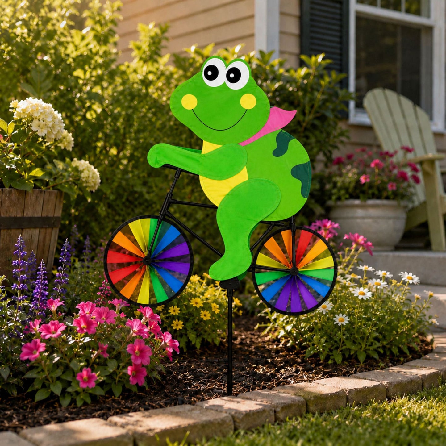 21 x 36 Inch Frog Ride-On Bicycle Garden Spinner