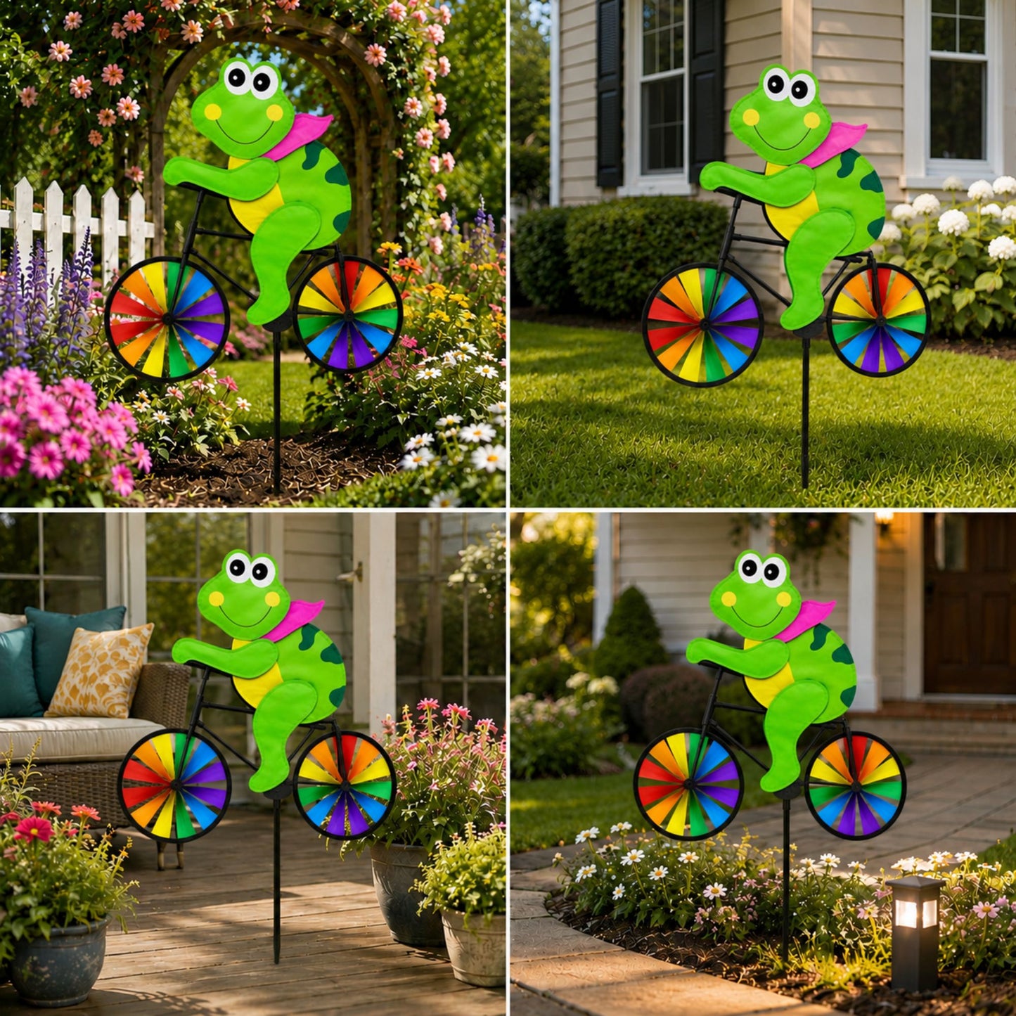 21 x 36 Inch Frog Bike Wind Spinner Yard Decor