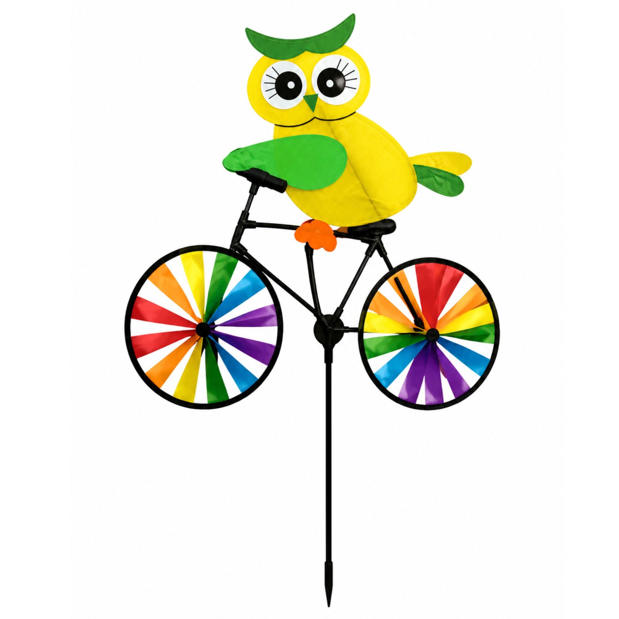 21 x 36 Inch Owl Ride-On Bike Pinwheel Garden Spinner