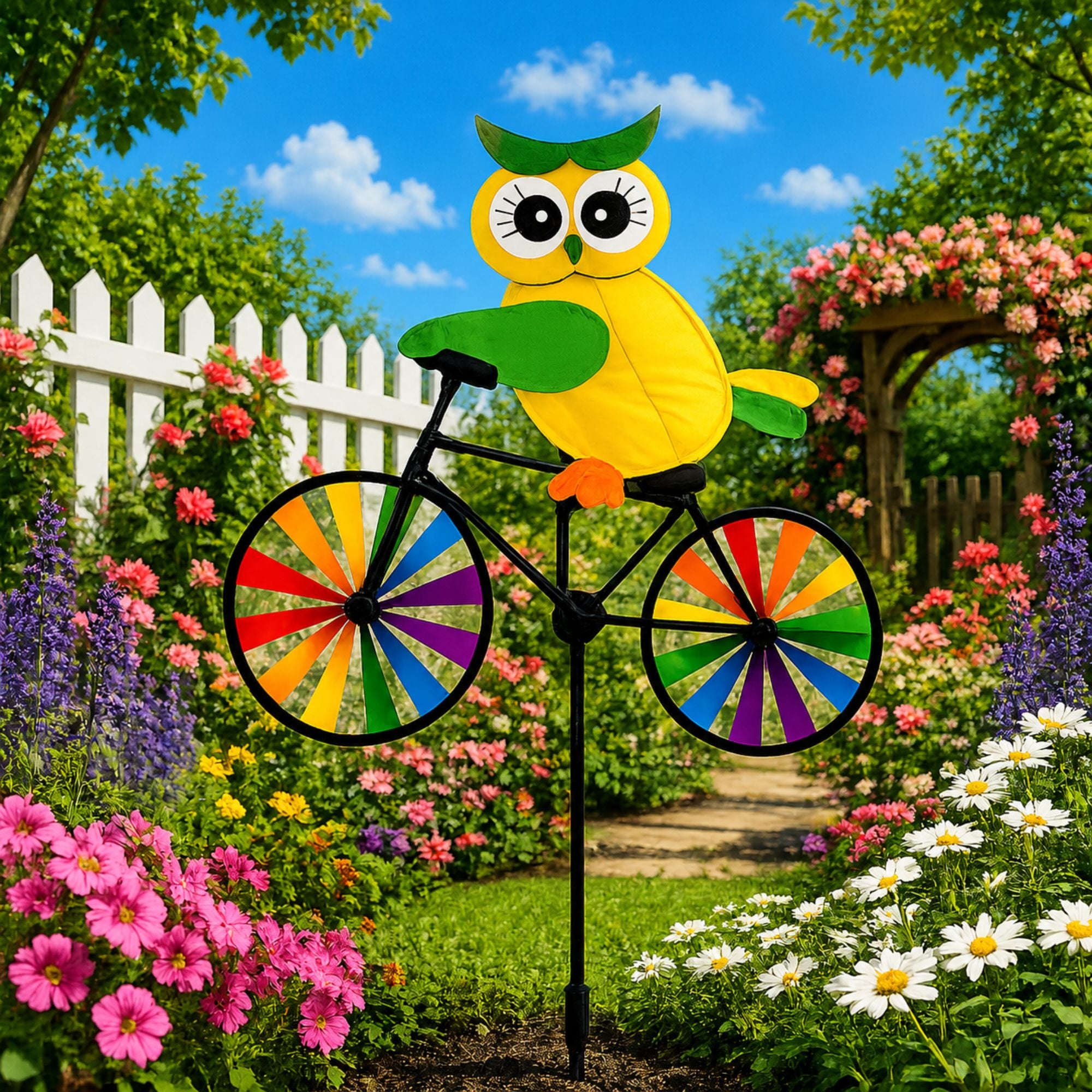 21 x 36 Inch Colorful Owl Bike Garden Pinwheel