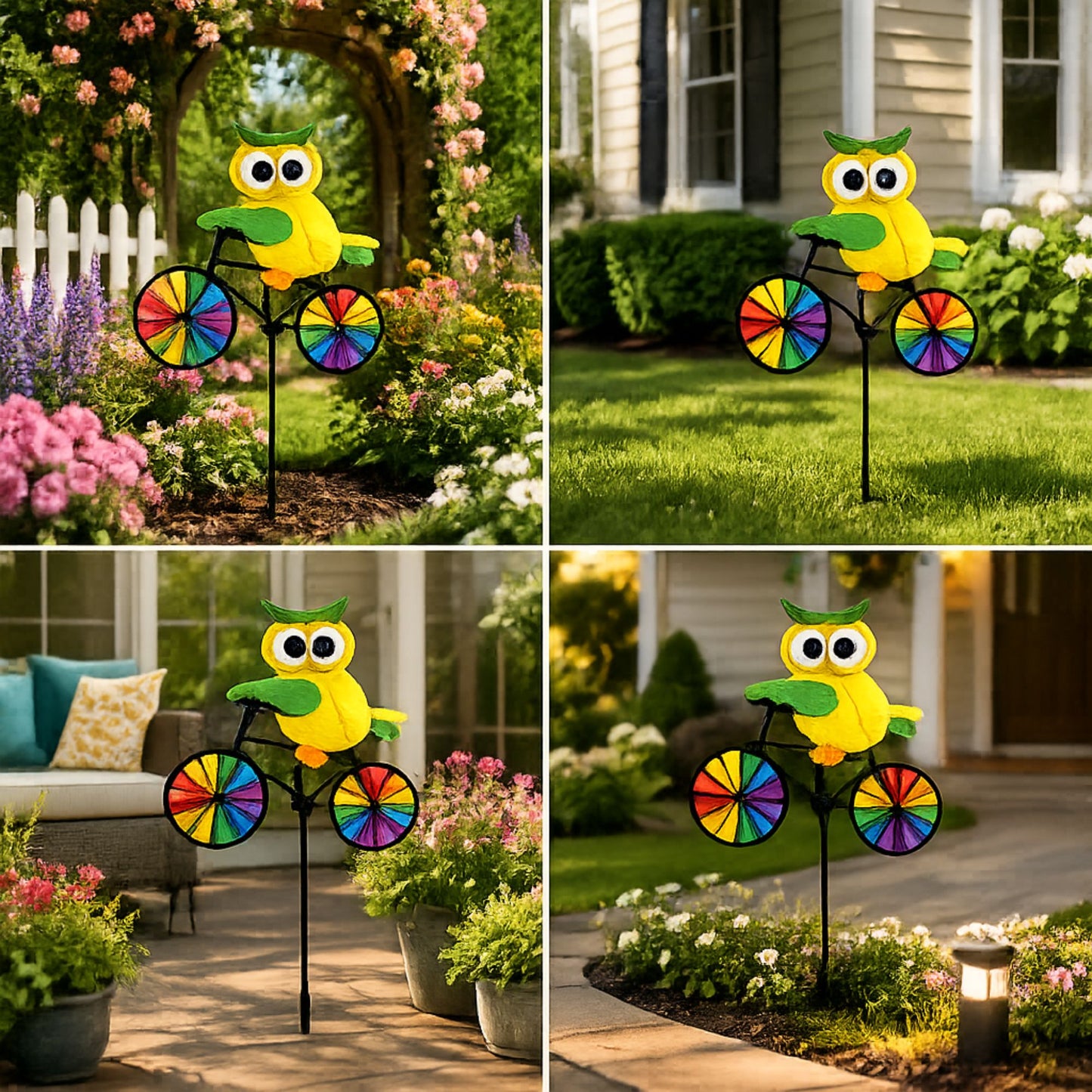 21 x 36 Inch Owl Bike Wind Spinner Yard Decor