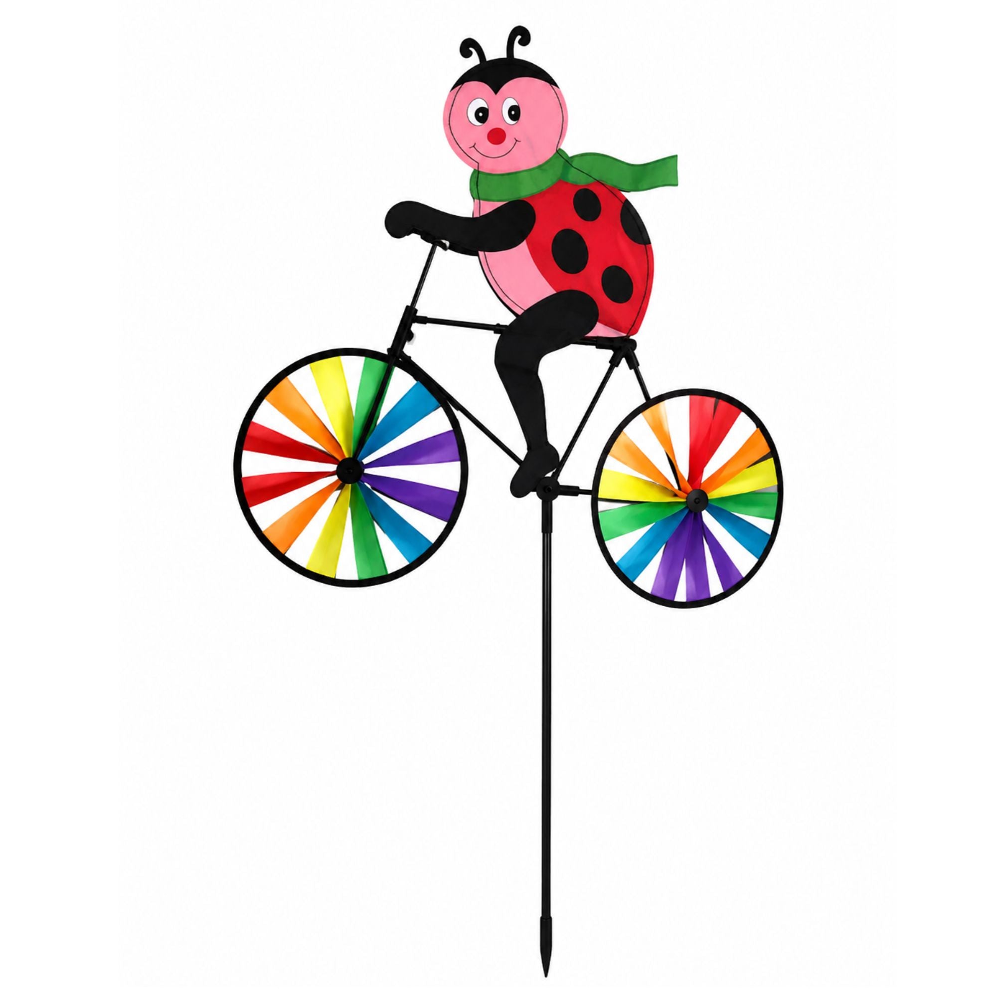 21 x 36 Inch Ladybug Ride-On Bike Pinwheel Garden Spinner