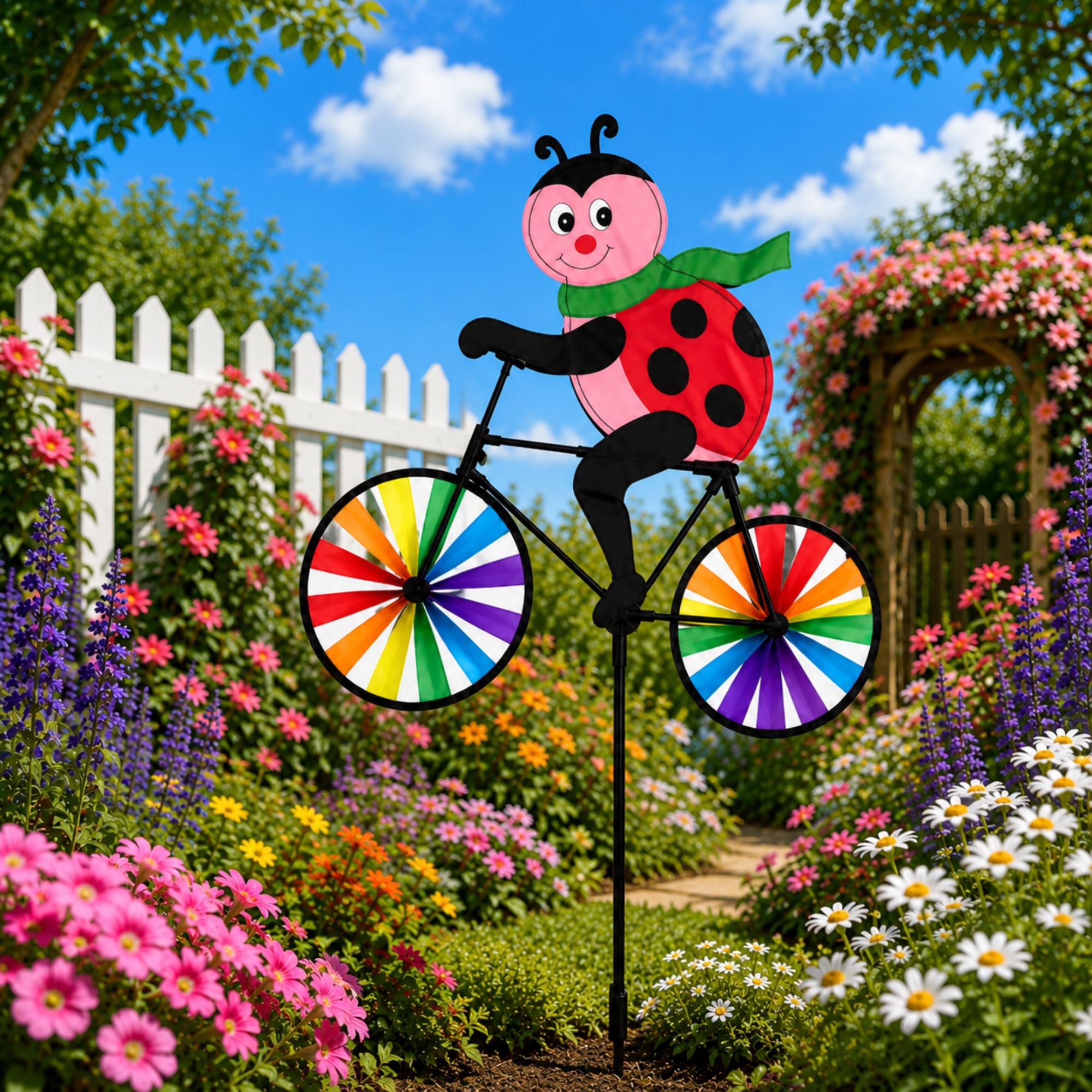 21 x 36 Inch Colorful Ladybug Bike Garden Pinwheel