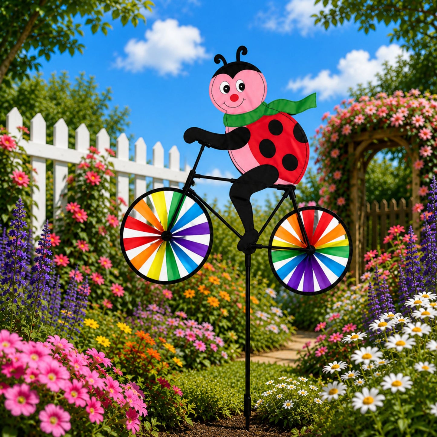 21 x 36 Inch Colorful Ladybug Bike Garden Pinwheel