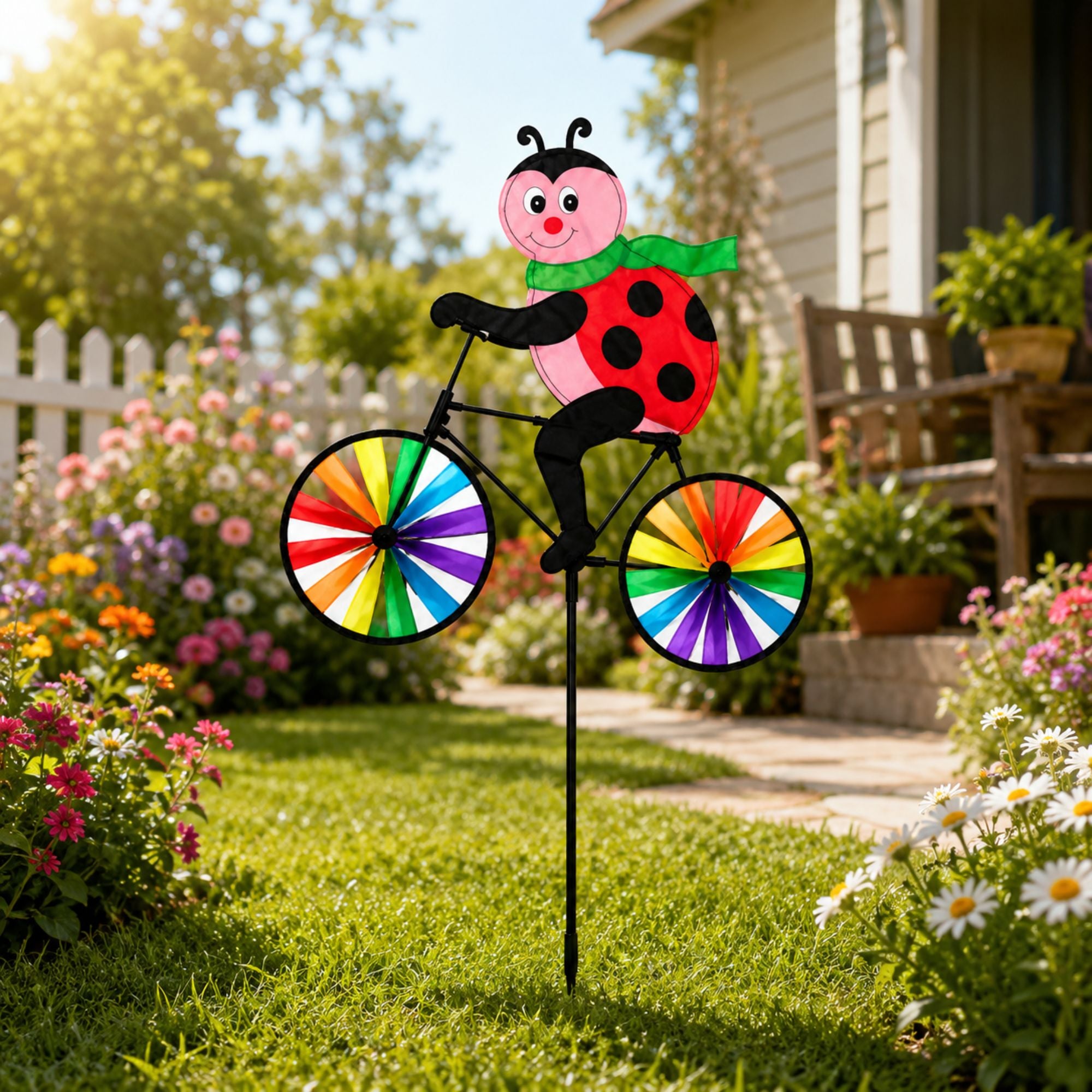 21 x 36 Inch Ladybug Bike Wind Spinner Yard Decor