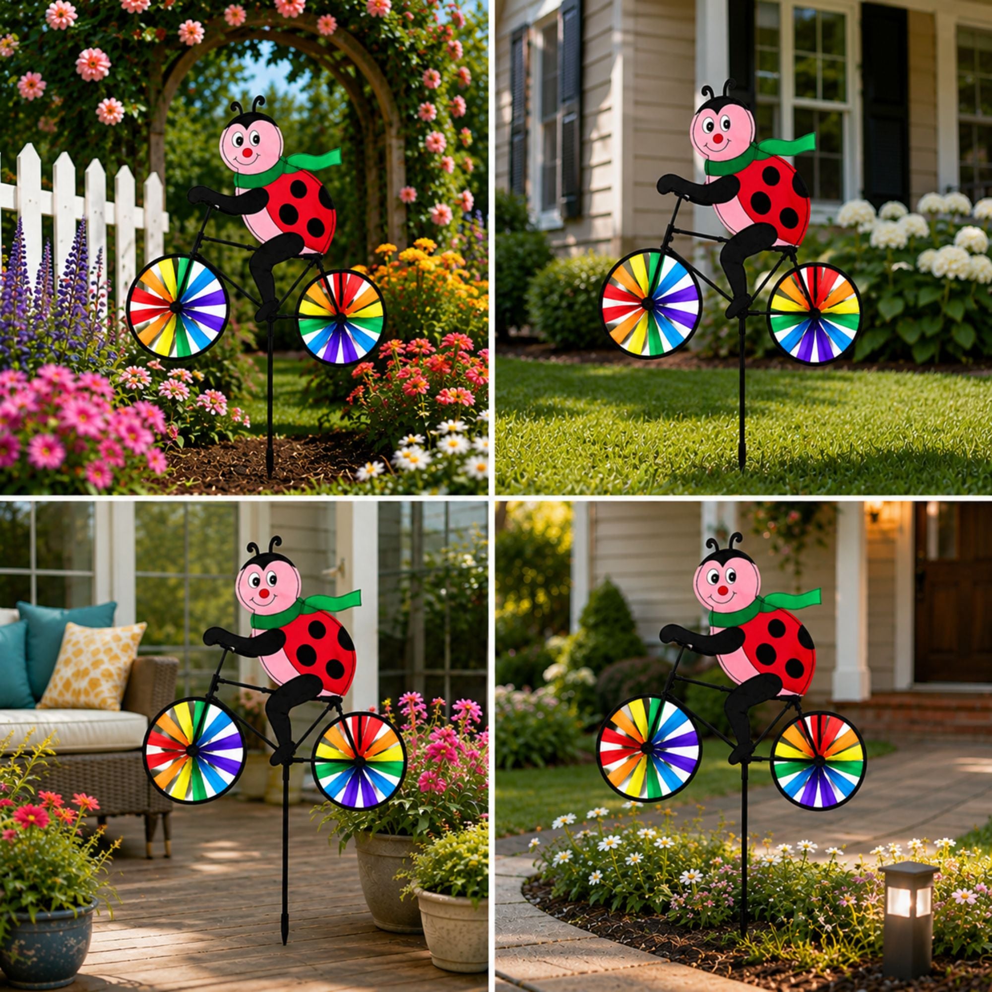 21 x 36 Inch Ladybug Ride-On Bicycle Garden Spinner