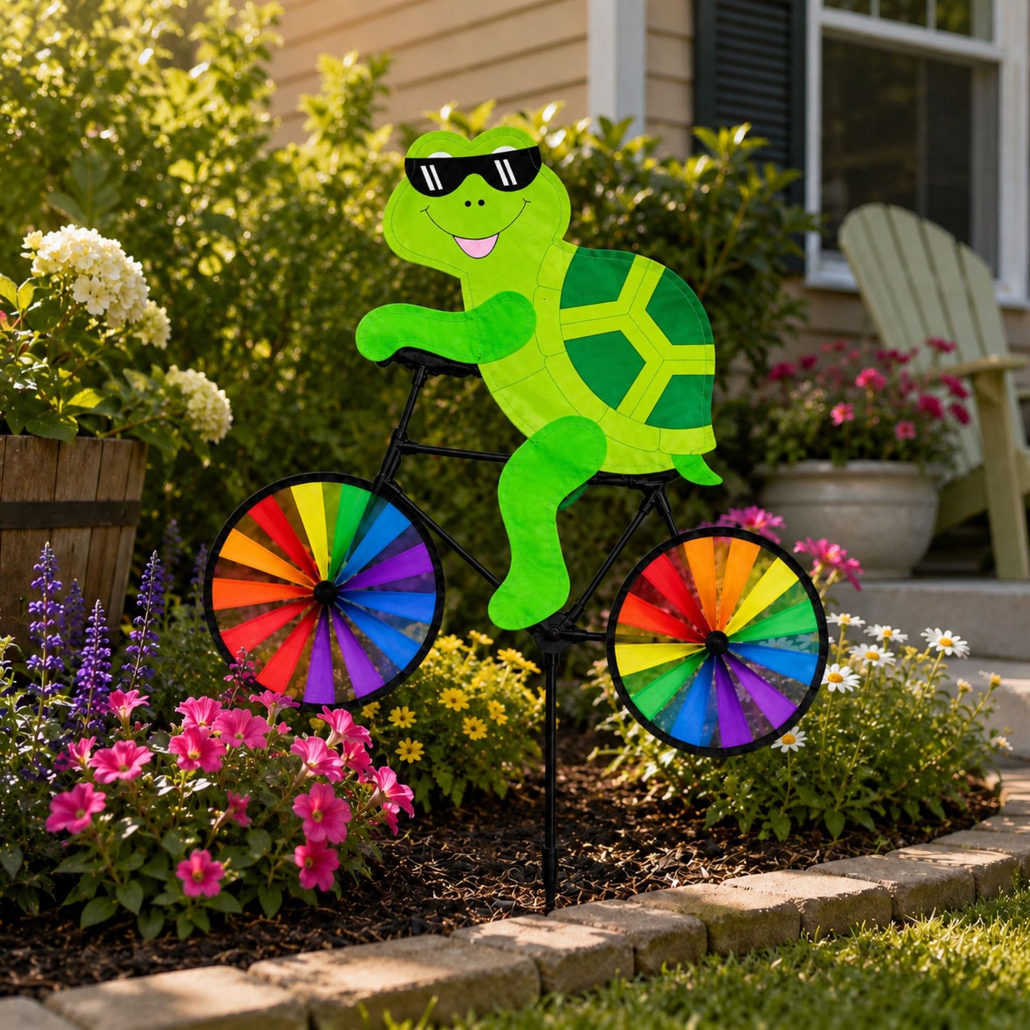 21 x 36 Inch Turtle Ride-On Bike Colorful Garden Spinner