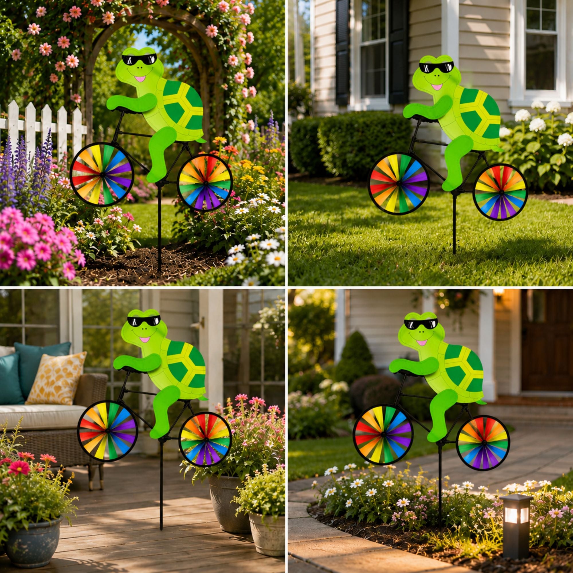 21 x 36 Inch Turtle Bicycle Wind Spinner Garden Decor