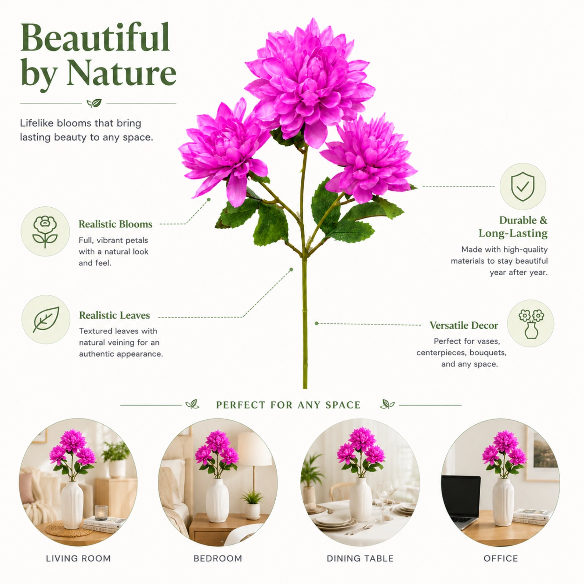 24 Inch Faux Dahlia Flower Stem for Home and Event Decor