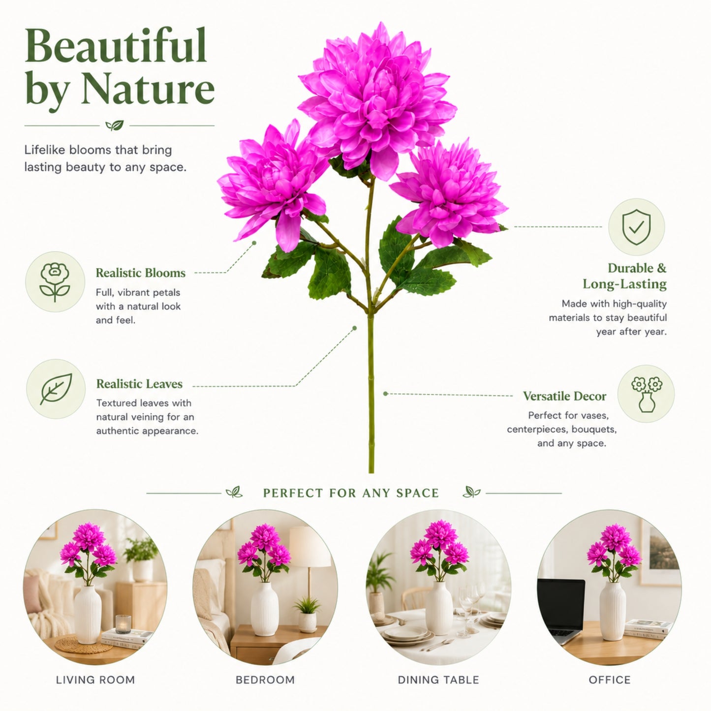 24 Inch Faux Dahlia Flower Stem for Home and Event Decor