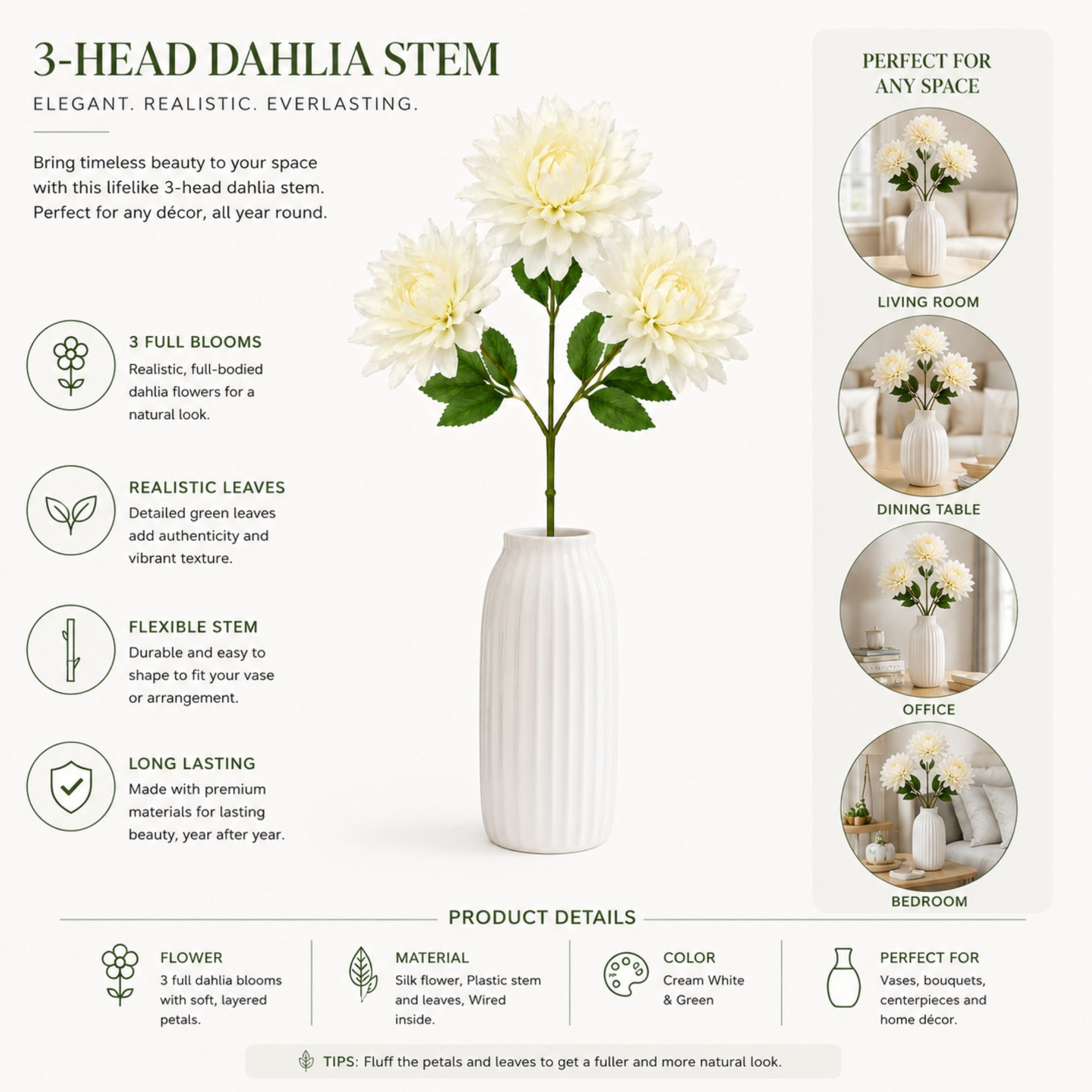 24 Inch Faux Dahlia Bloom Stem for Decorative Arrangements