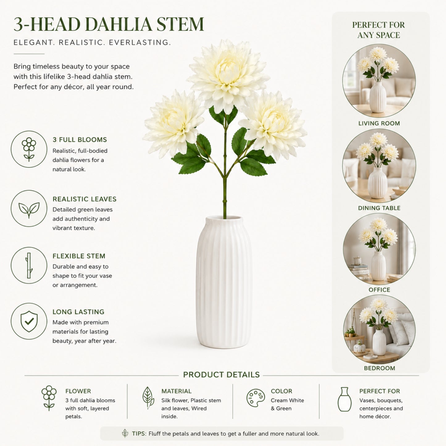 24 Inch Faux Dahlia Bloom Stem for Decorative Arrangements