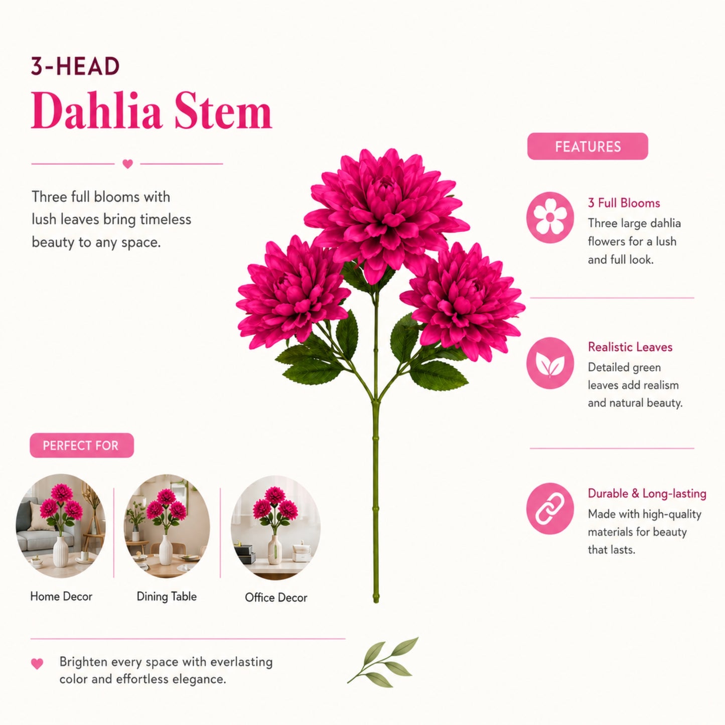 24 Inch Faux Dahlia Flower Stem for Decorative Arrangements