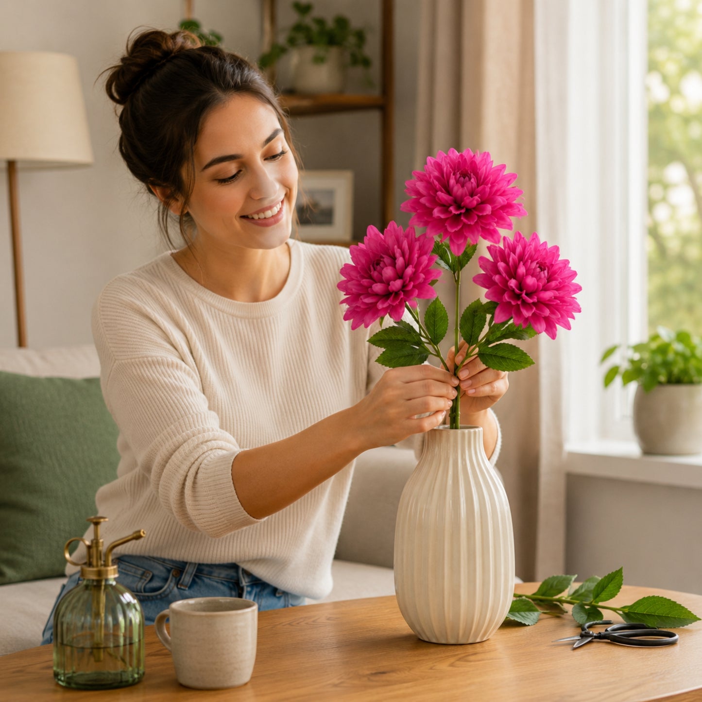 Realistic Artificial Dahlia Stem for Floral Decor and Displays