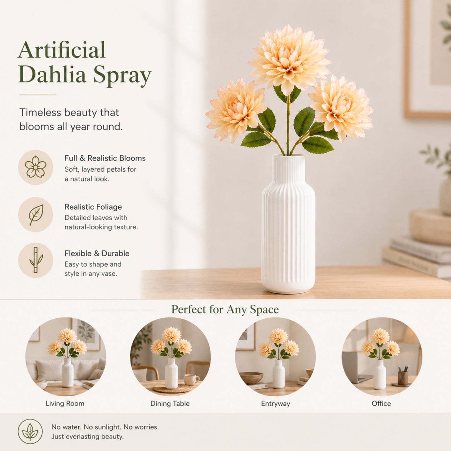 24 Inch Faux Dahlia Stem for Decorative Floral Arrangements
