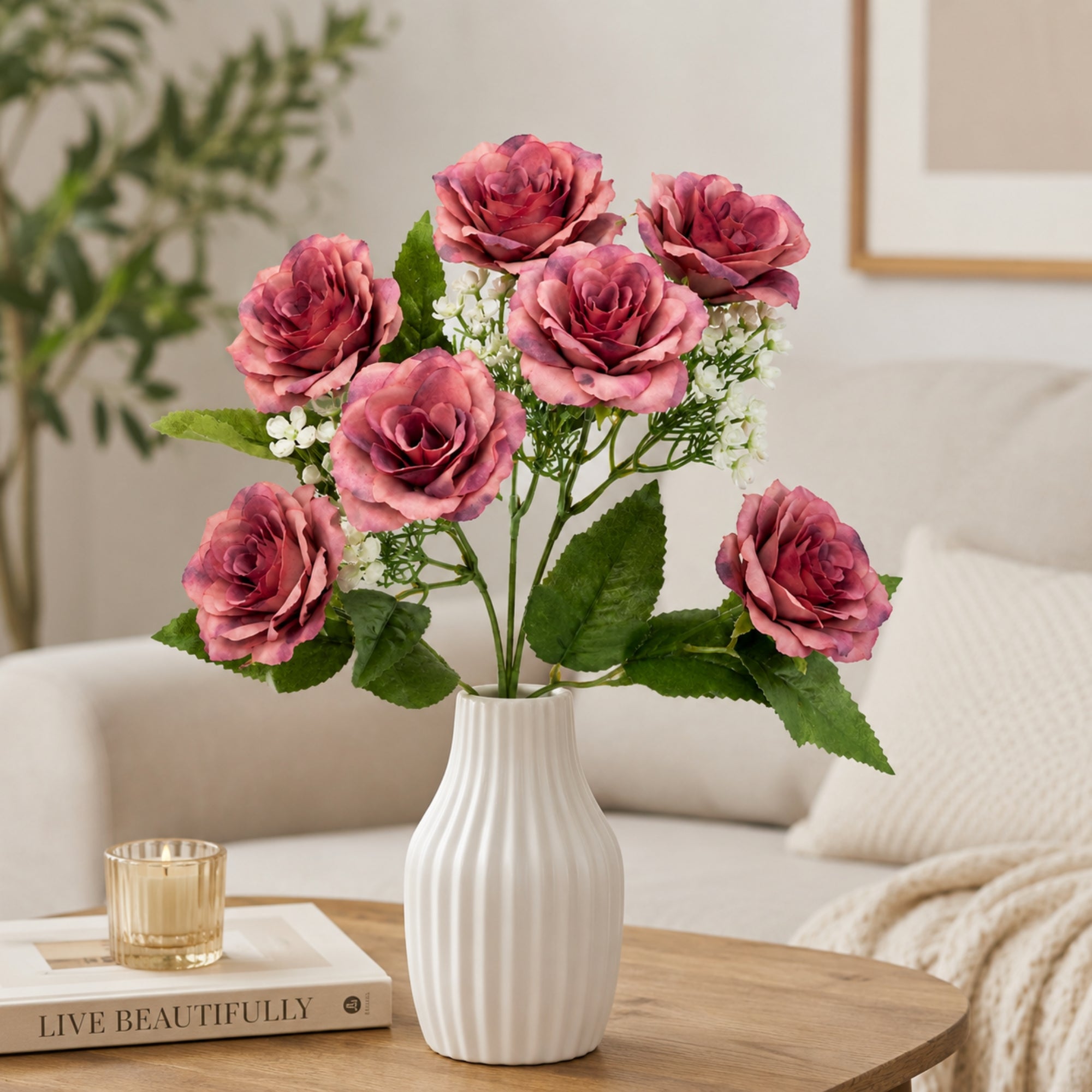 Decorative Silk Rose Bouquet 7 Head Floral Arrangement